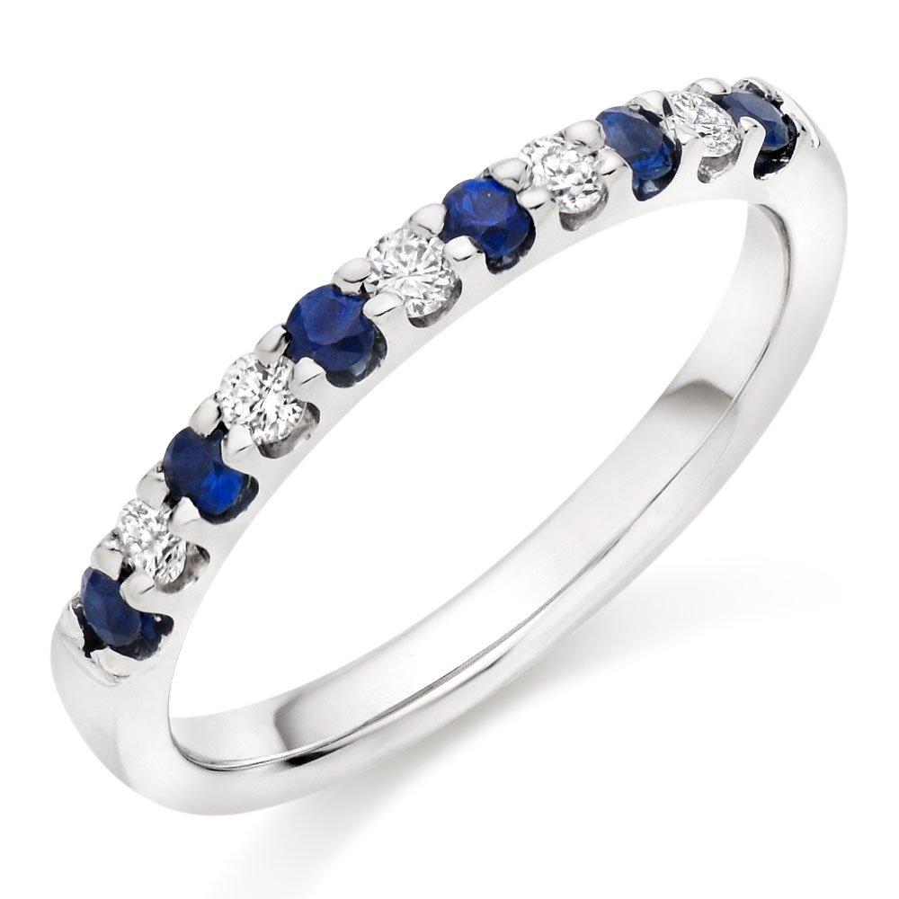 Beaverbrooks 18ct White Gold Diamond Sapphire 2.5mm Half Eternity Ring