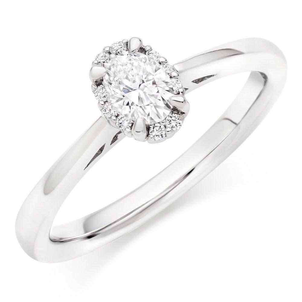 Beaverbrooks 18ct White Gold Diamond Oval Cut Halo Ring