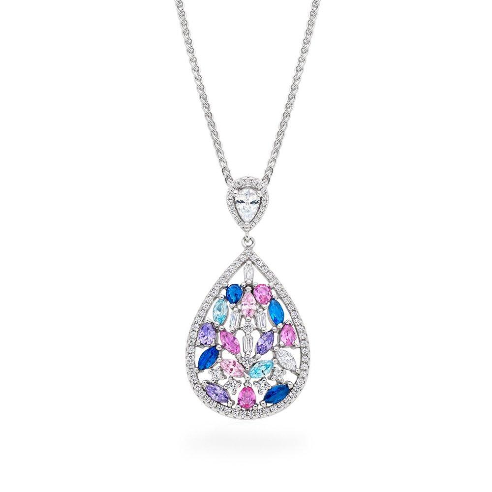Beaverbrooks Silver Multi Colour Cubic Zirconia Drop Pendant