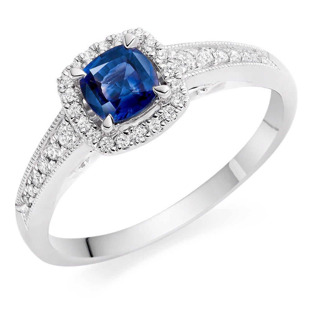 Beaverbrooks 18ct White Gold Diamond Sapphire Halo Ring