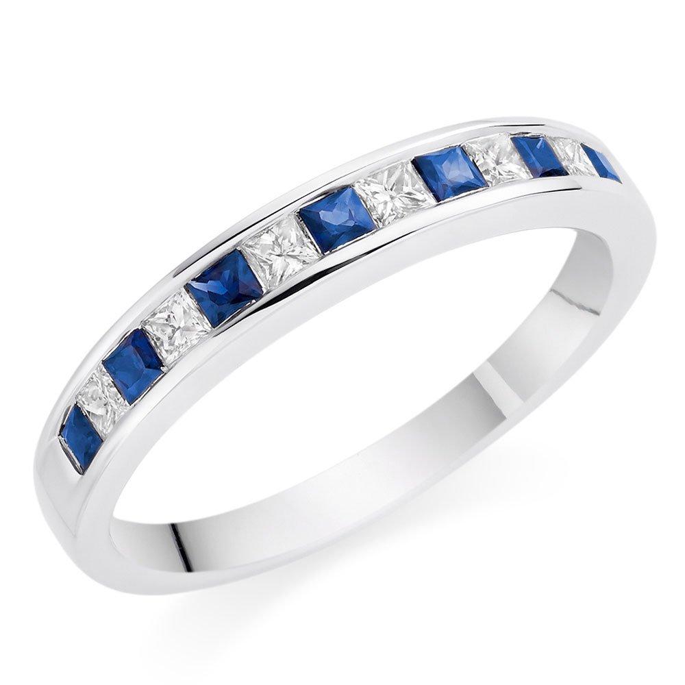 Beaverbrooks 18ct White Gold Diamond Sapphire Princess Cut Half Eternity Ring