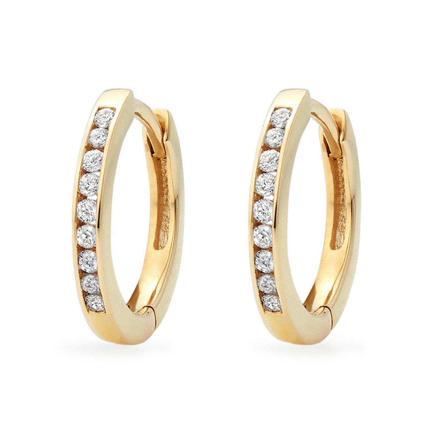 Beaverbrooks 9ct Yellow Gold Diamond Huggie Hoop Earrings