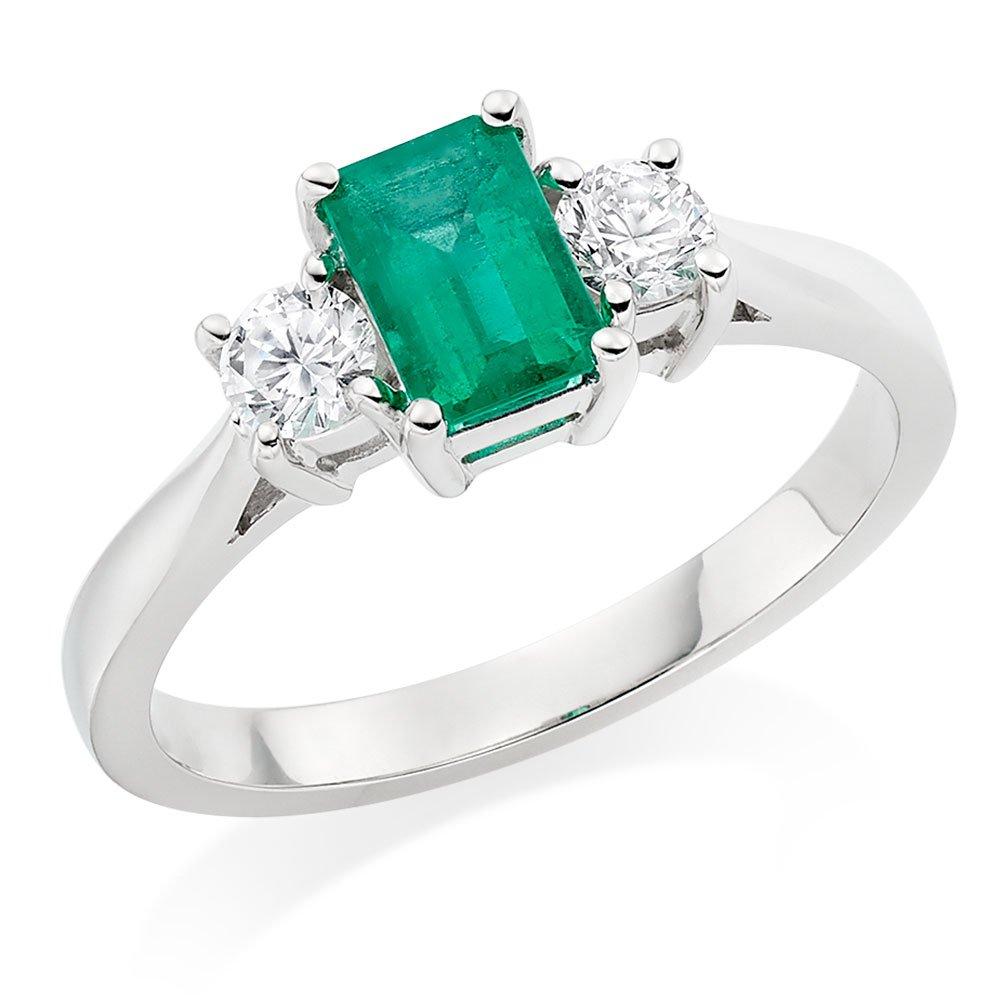 Beaverbrooks 18ct White Gold Diamond Emerald Three Stone Ring