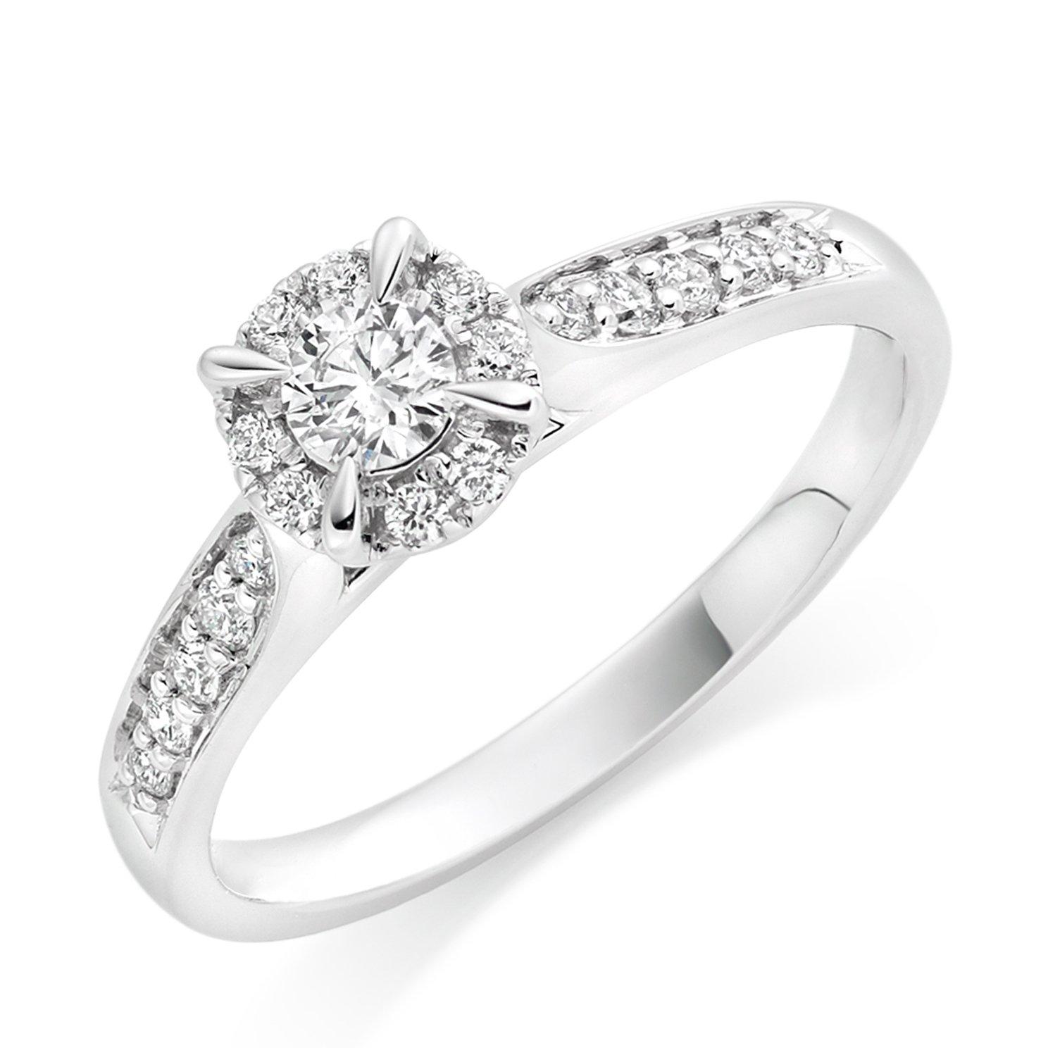 Beaverbrooks 18ct White Gold Diamond Halo Engagement Ring