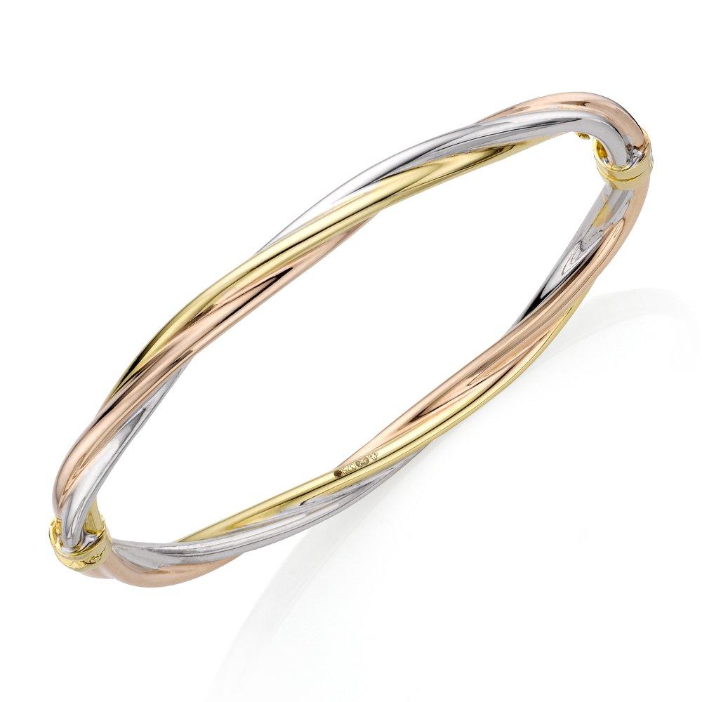Beaverbrooks 9ct Yellow Gold, White Gold and Rose Gold Twist Bangle