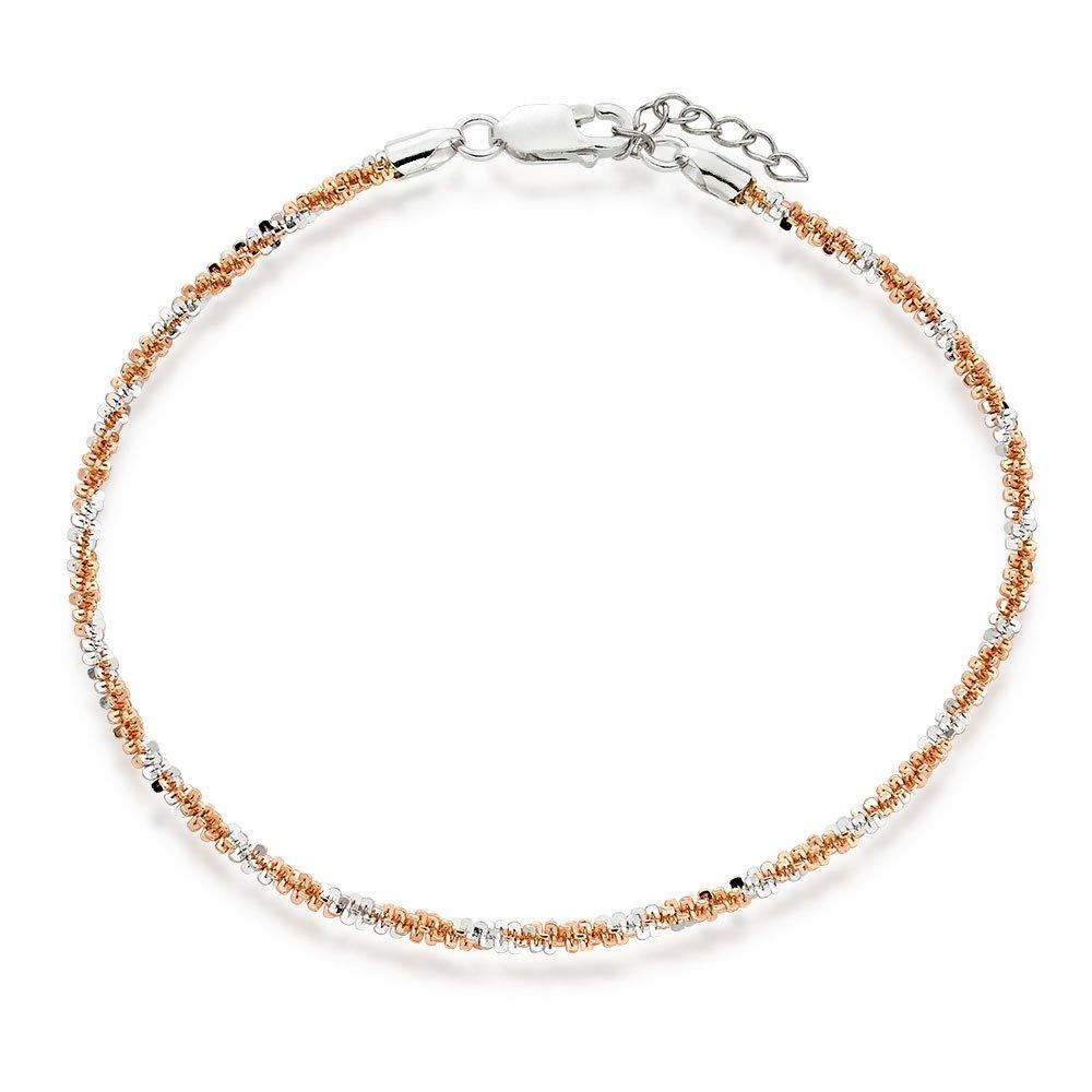Beaverbrooks Silver and Rose Gold Plated Twist Anklet