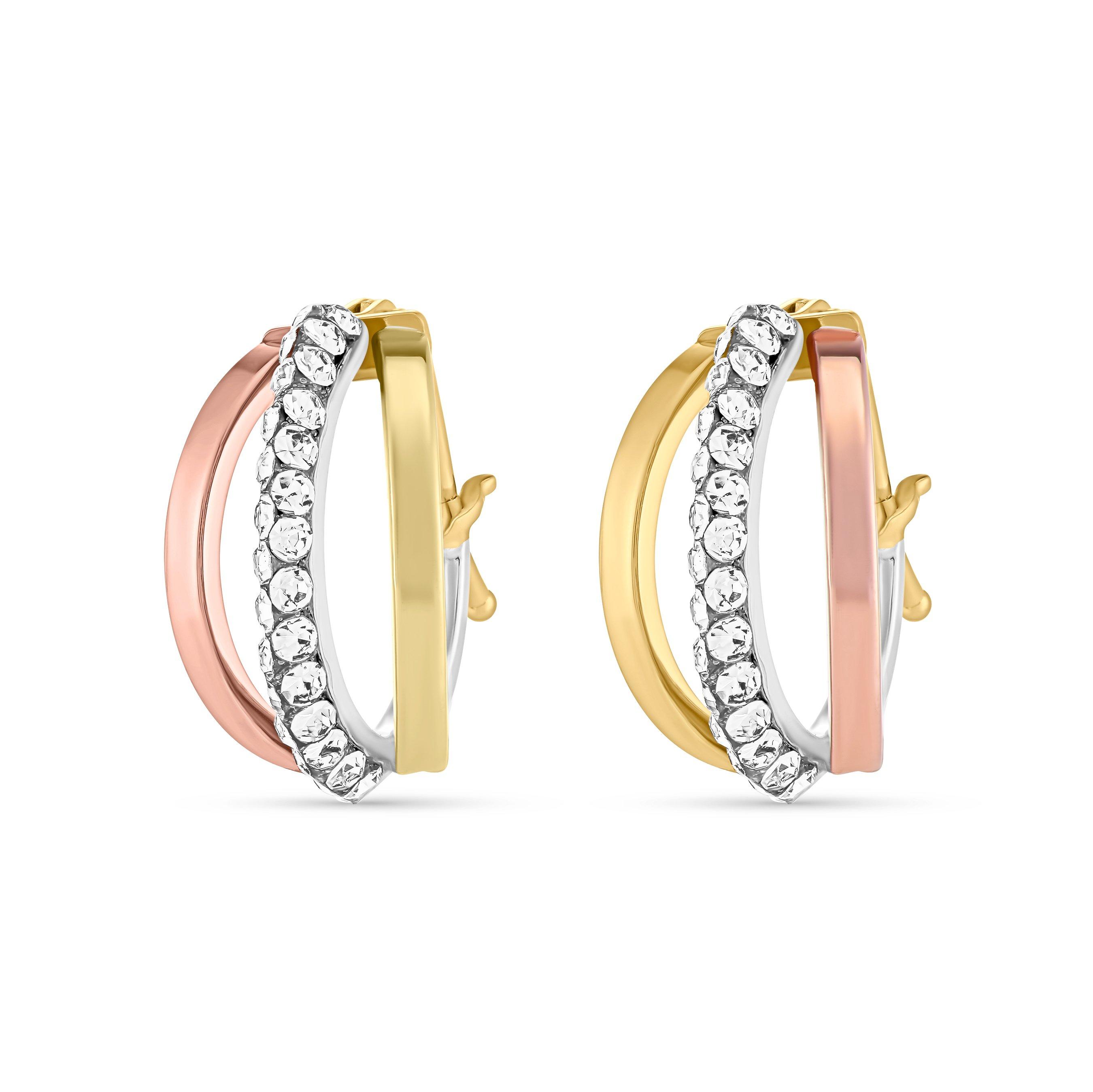 Beaverbrooks 9ct Yellow Gold, Rose Gold and White Gold Crystal Hoop Earrings