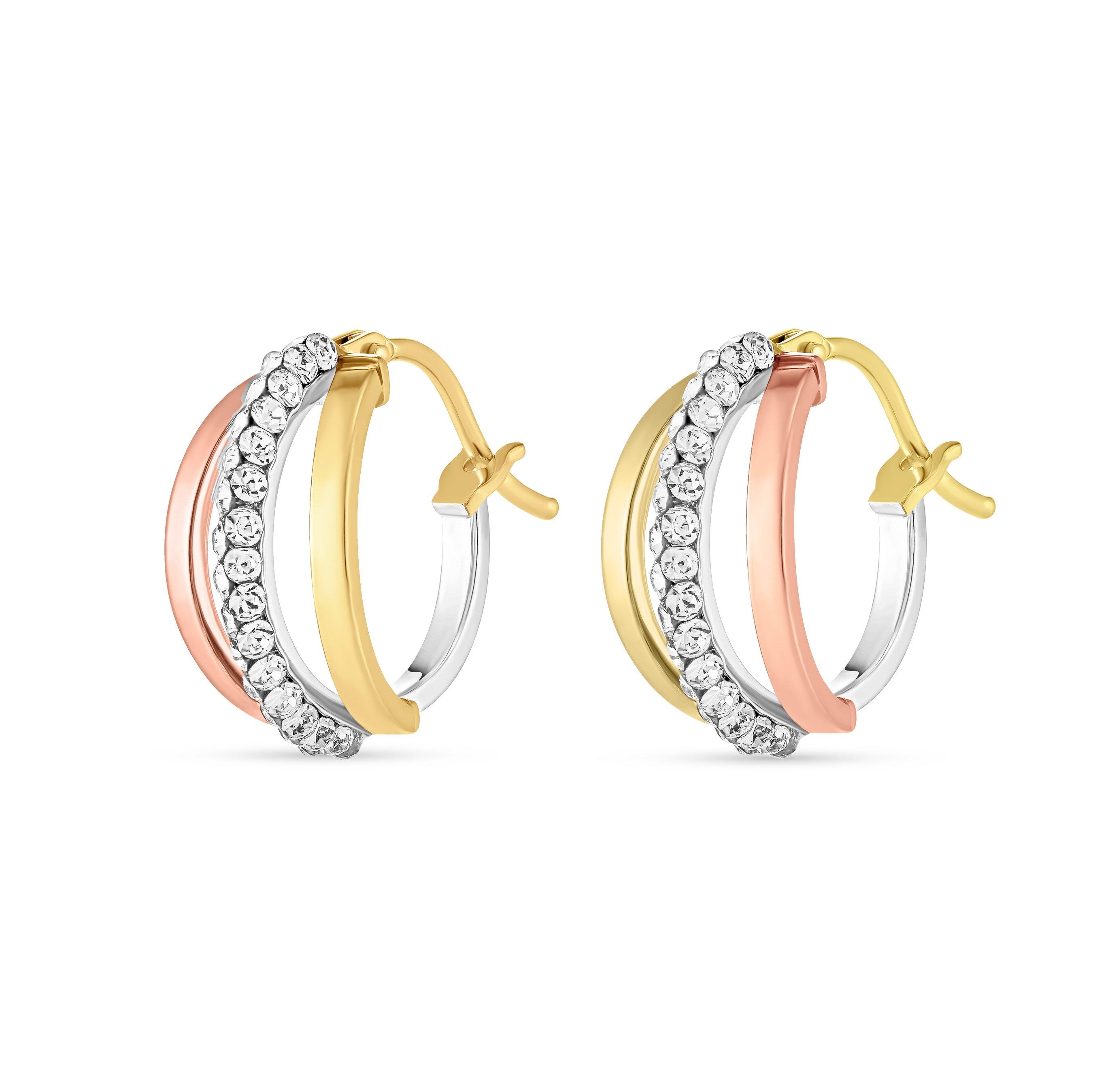 Beaverbrooks 9ct Yellow Gold, Rose Gold and White Gold Crystal Hoop Earrings 3 Beaverbrooks 9ct Yellow Gold, Rose Gold and White Gold Crystal Hoop Earrings