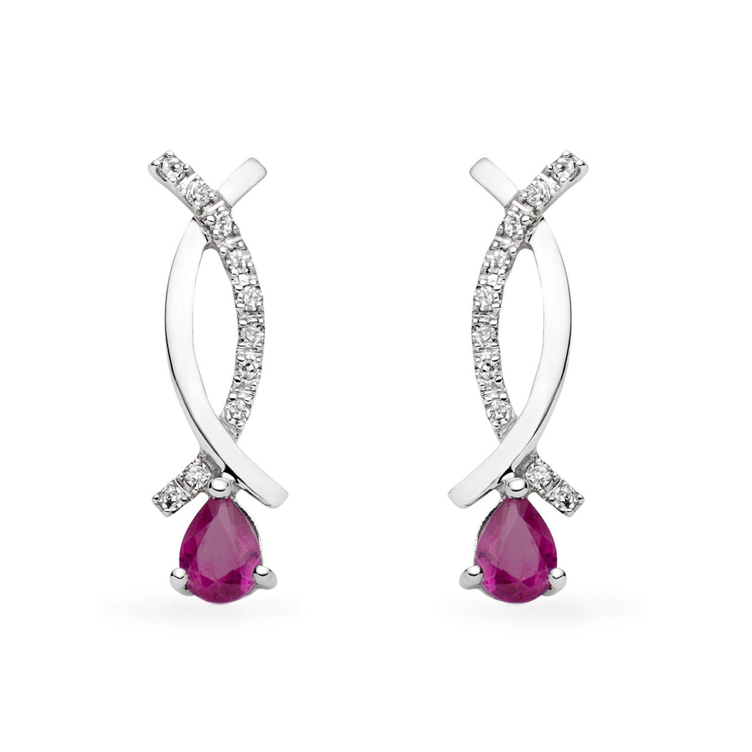 Beaverbrooks 9ct White Gold Diamond Ruby Drop Earrings