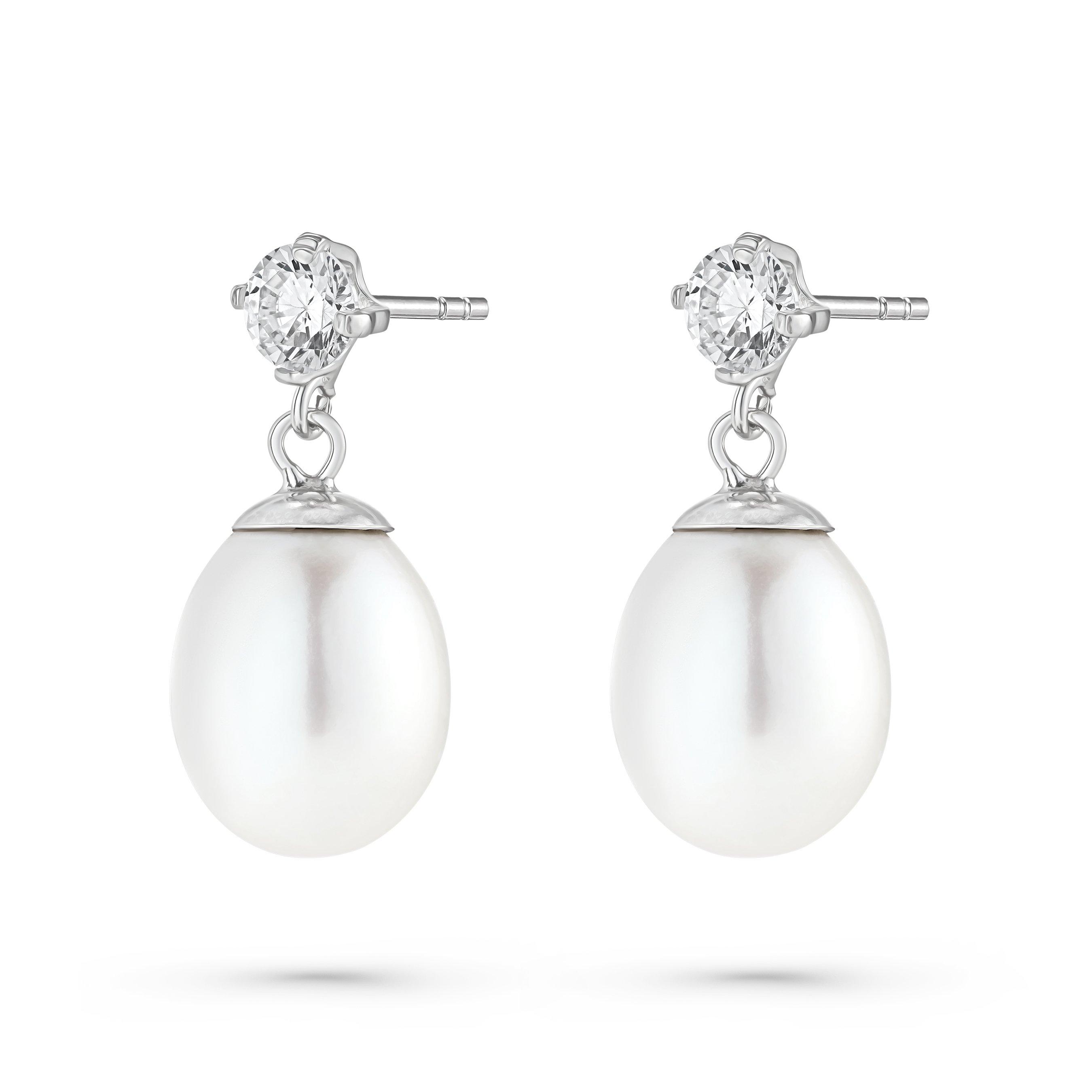 Beaverbrooks 9ct White Gold Cubic Zirconia Freshwater Cultured Pearl Drop Earrings