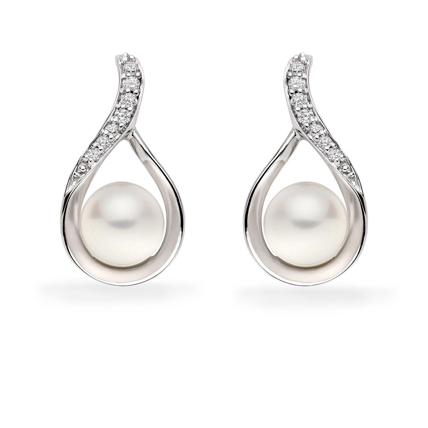Beaverbrooks 9ct White Gold Diamond Freshwater Cultured Pearl Earrings
