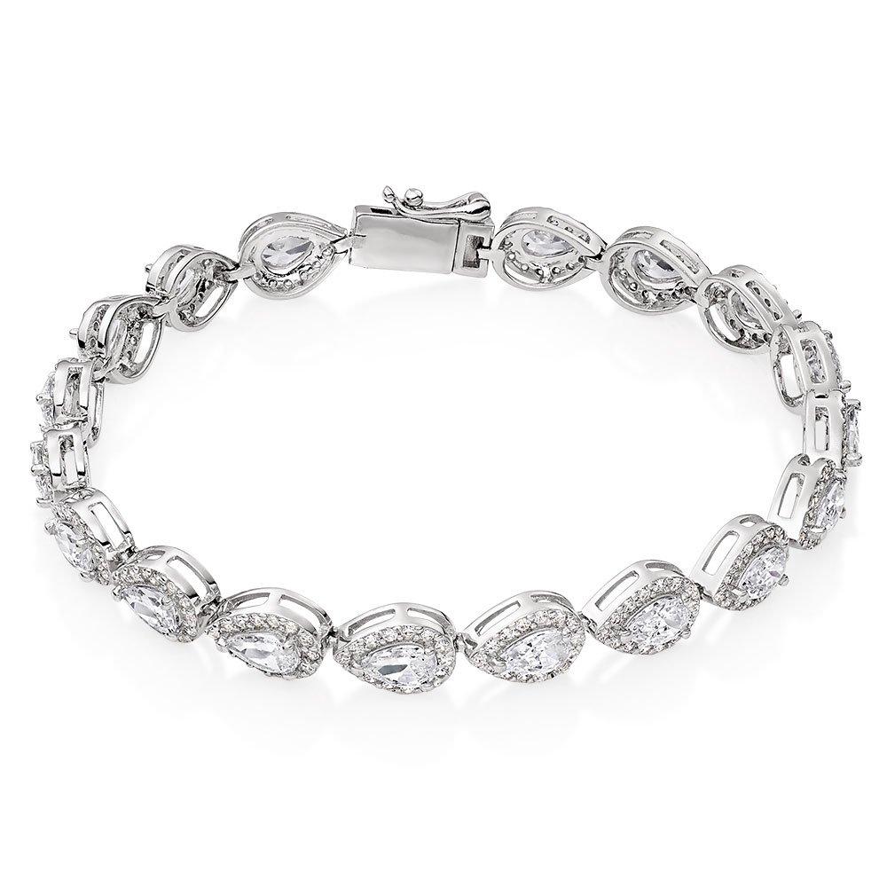 Beaverbrooks Silver Pear-Shaped Cubic Zirconia Halo Bracelet