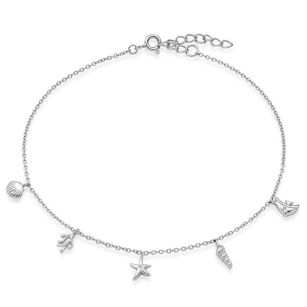 Beaverbrooks Silver Cubic Zirconia Seaside Anklet