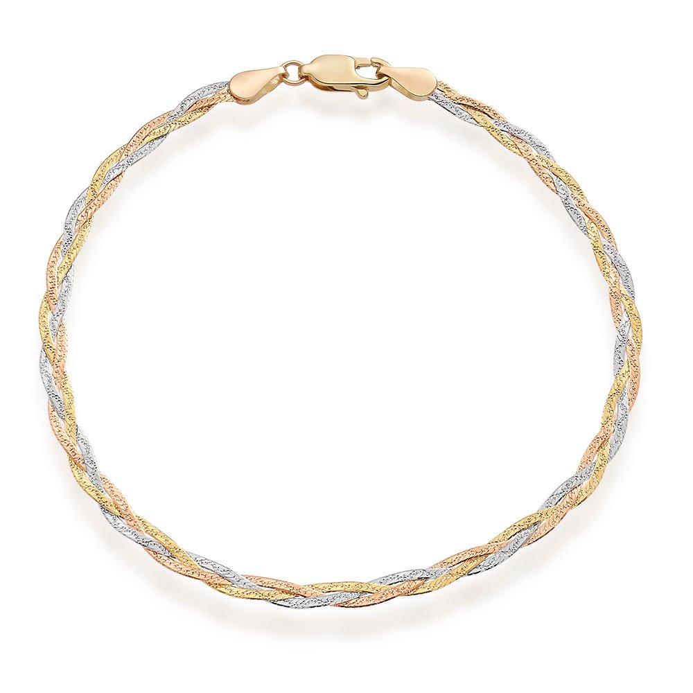 Beaverbrooks 9ct Yellow Gold, White Gold and Rose Gold Plait Bracelet