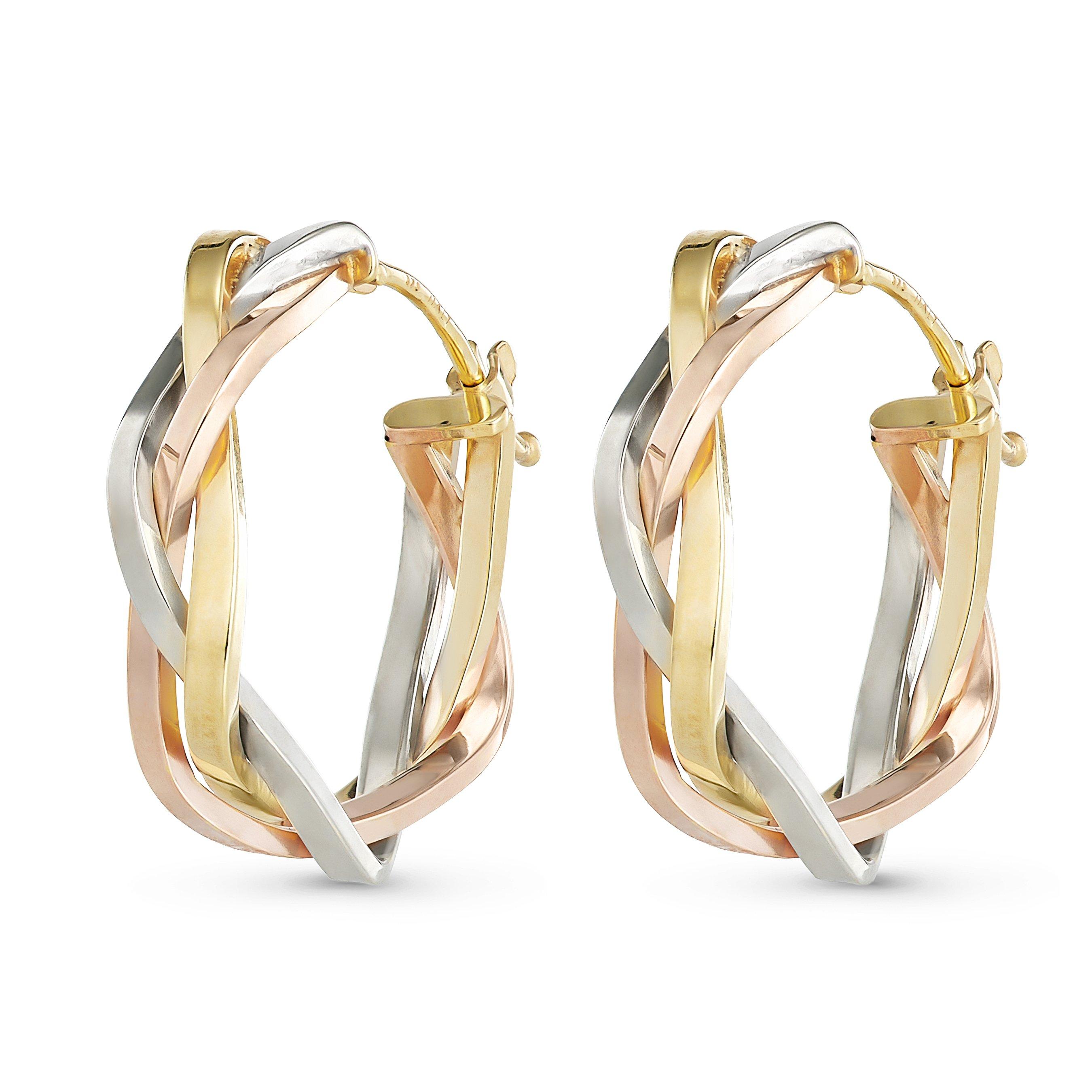 Beaverbrooks 9ct Yellow Gold, Rose Gold and White Gold Plait Hoop Earrings