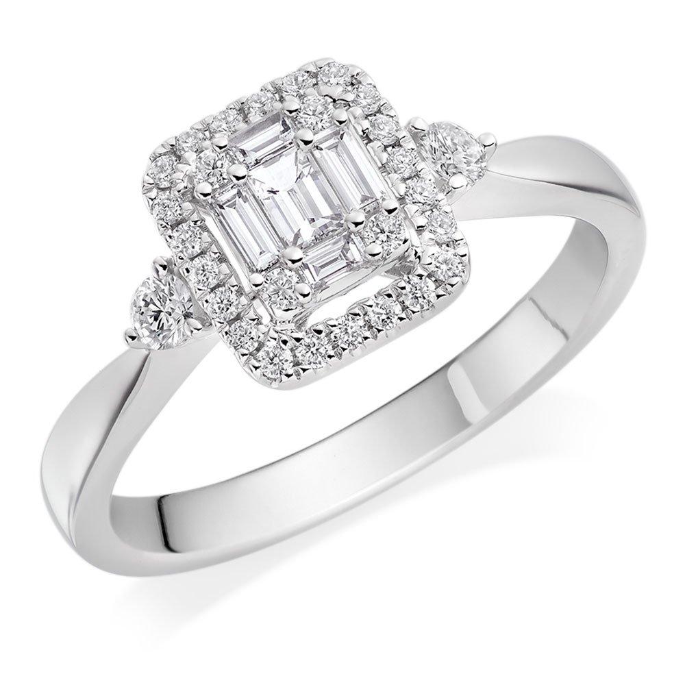 Beaverbrooks 18ct White Gold Diamond Cluster Three Stone Ring