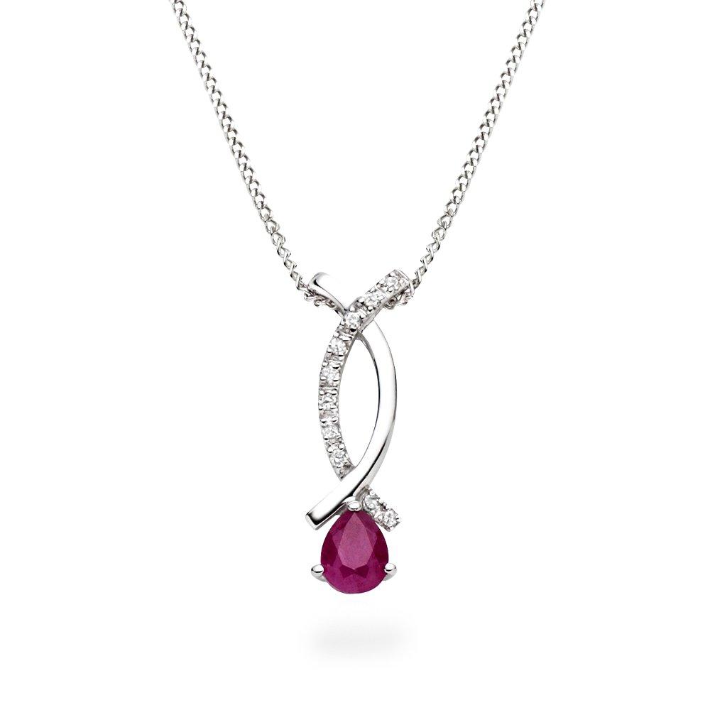 Beaverbrooks 9ct White Gold Diamond Ruby Pendant