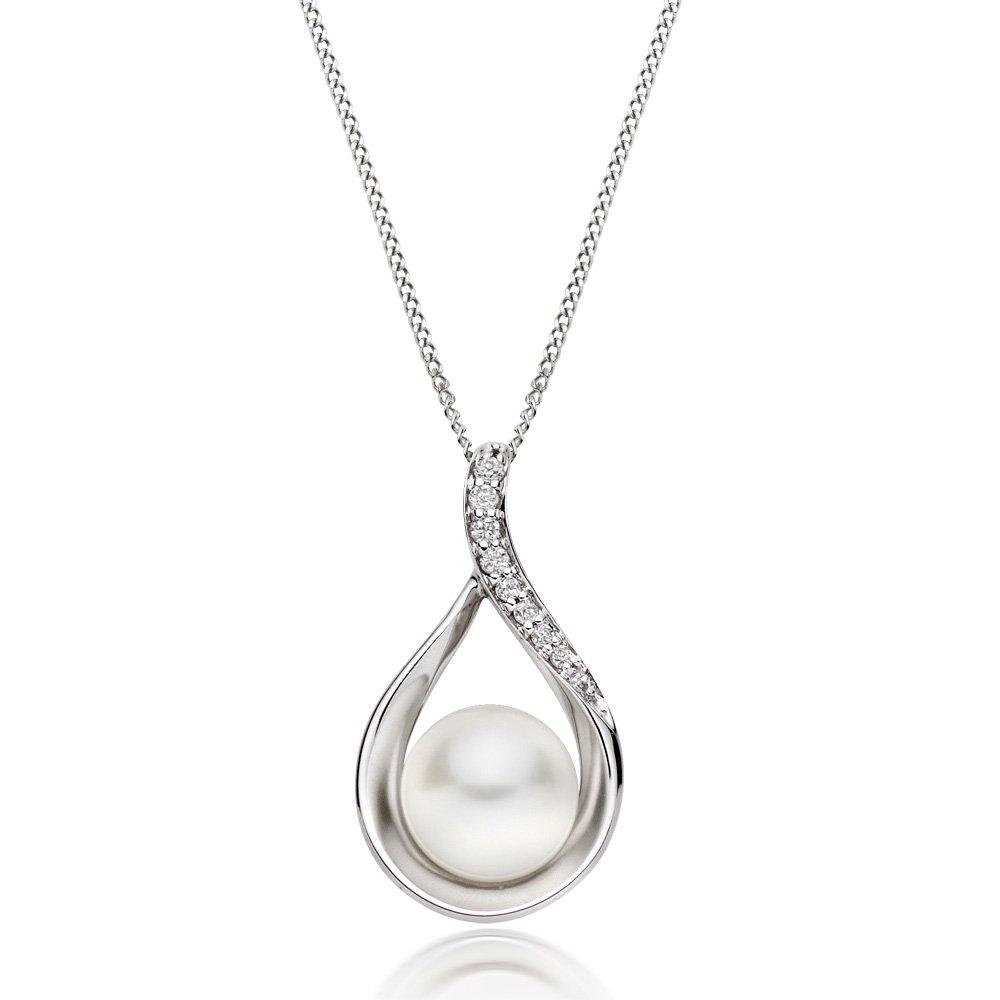 Beaverbrooks 9ct White Gold Diamond Freshwater Cultured Pearl Pendant
