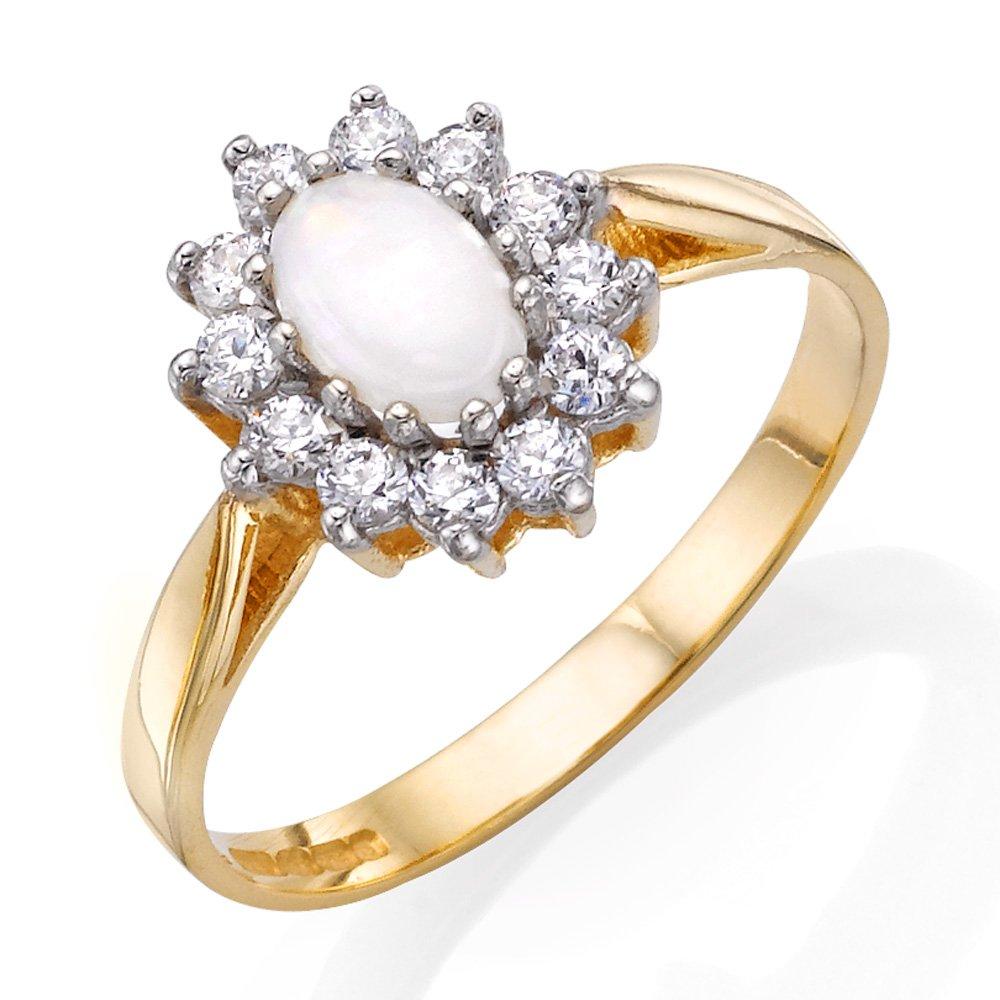 Beaverbrooks 9ct Yellow Gold Cubic Zirconia and Opal Ring