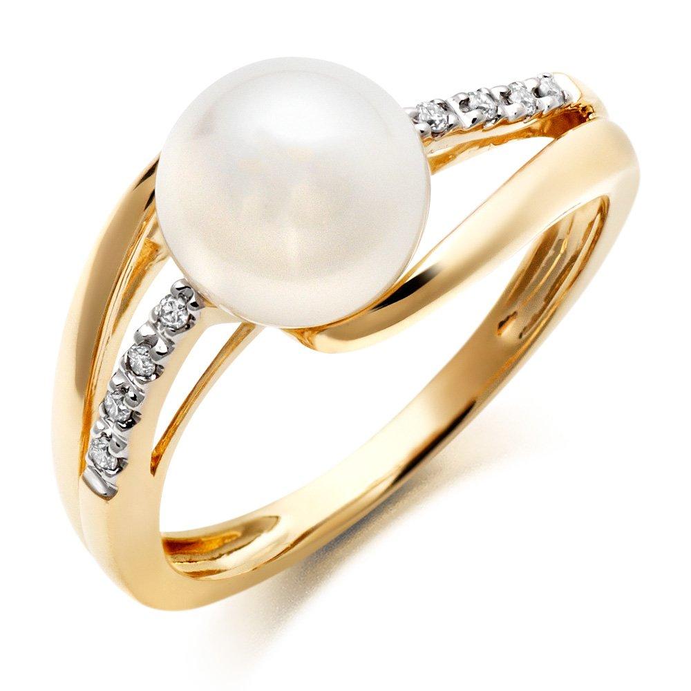 Beaverbrooks 9ct Yellow Gold Diamond Freshwater Cultured Pearl Ring
