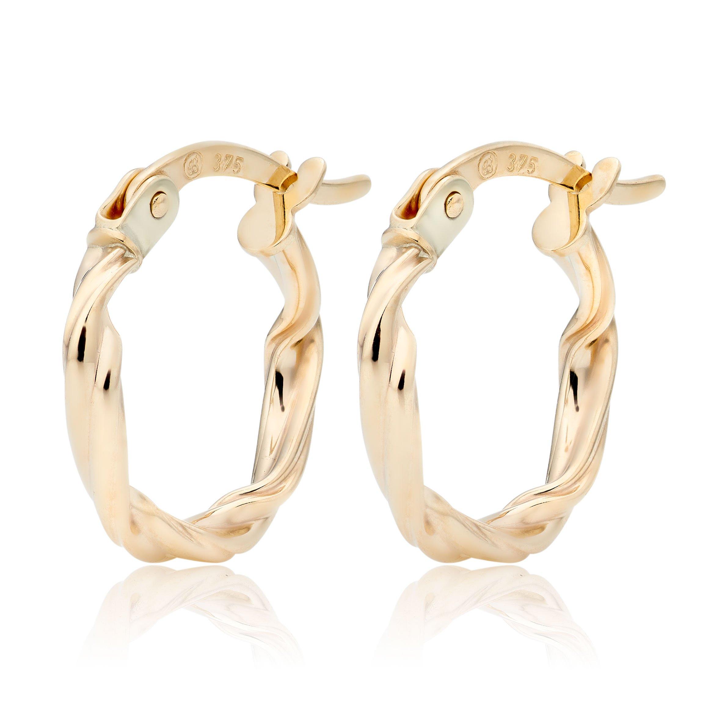 Beaverbrooks 9ct Yellow Gold Twist Huggie Hoop Earrings