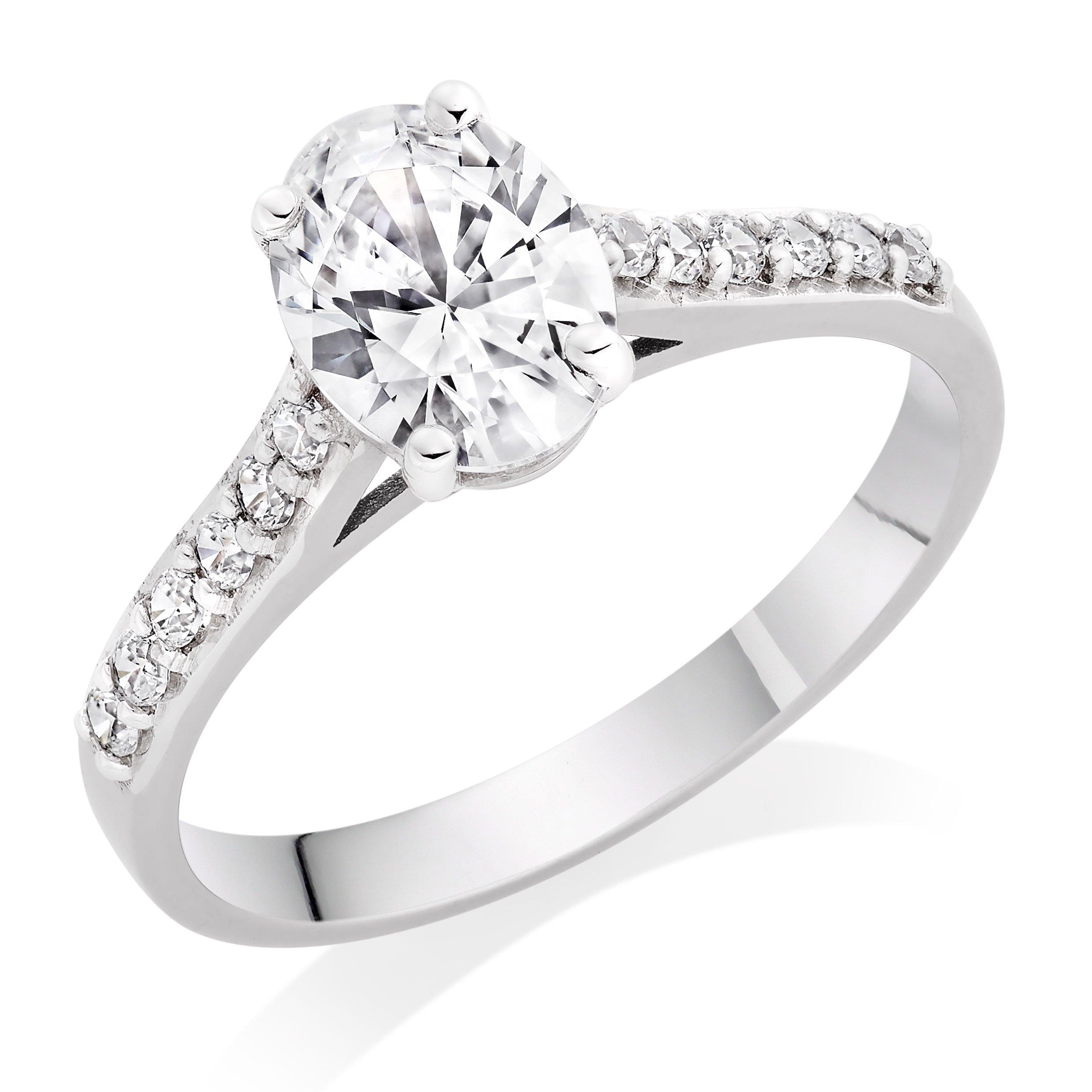 Beaverbrooks 9ct White Gold Oval Cut Cubic Zirconia Solitaire Ring
