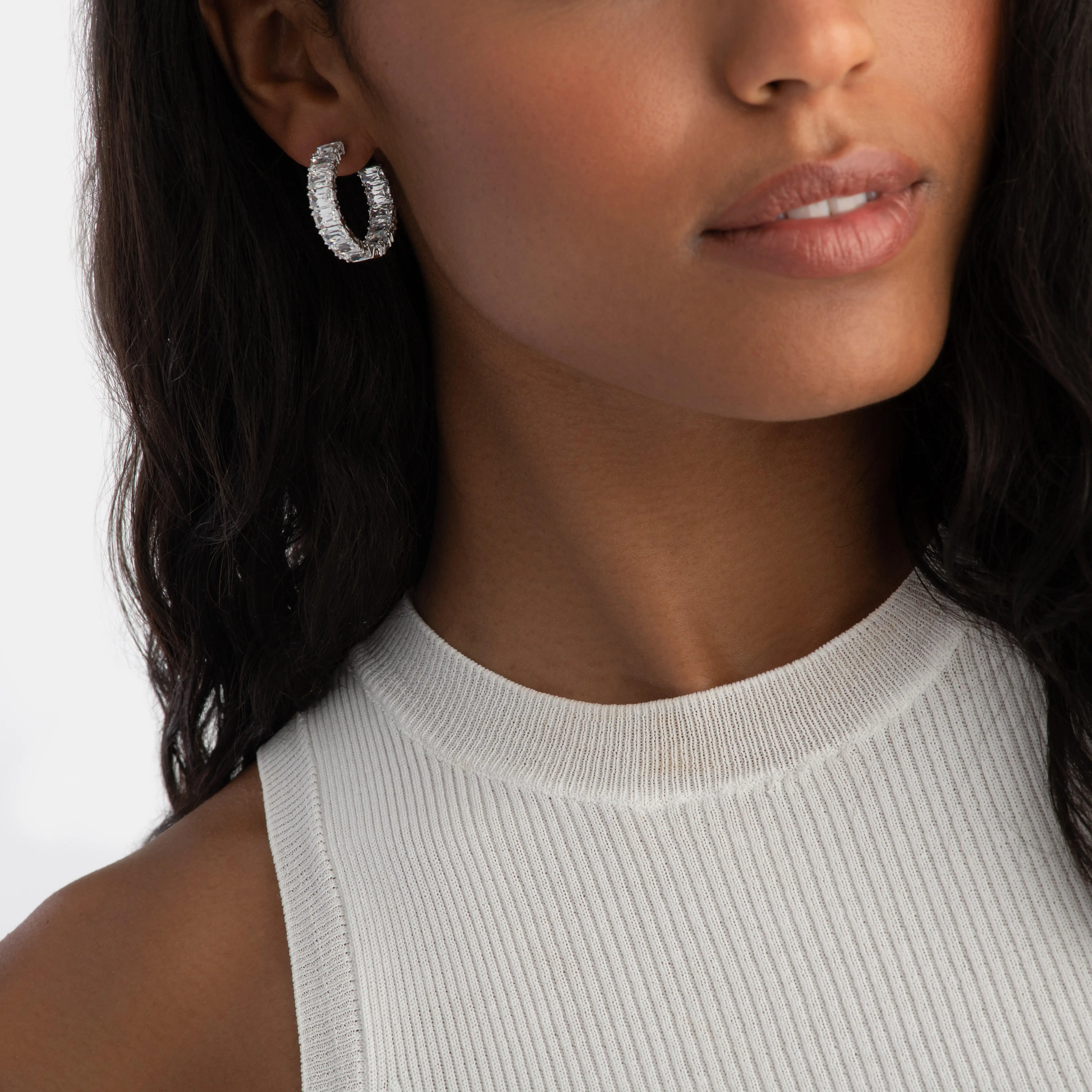 Swarovski Matrix Silver Crystal Hoop Earrings 3 Swarovski Matrix Silver Crystal Hoop Earrings