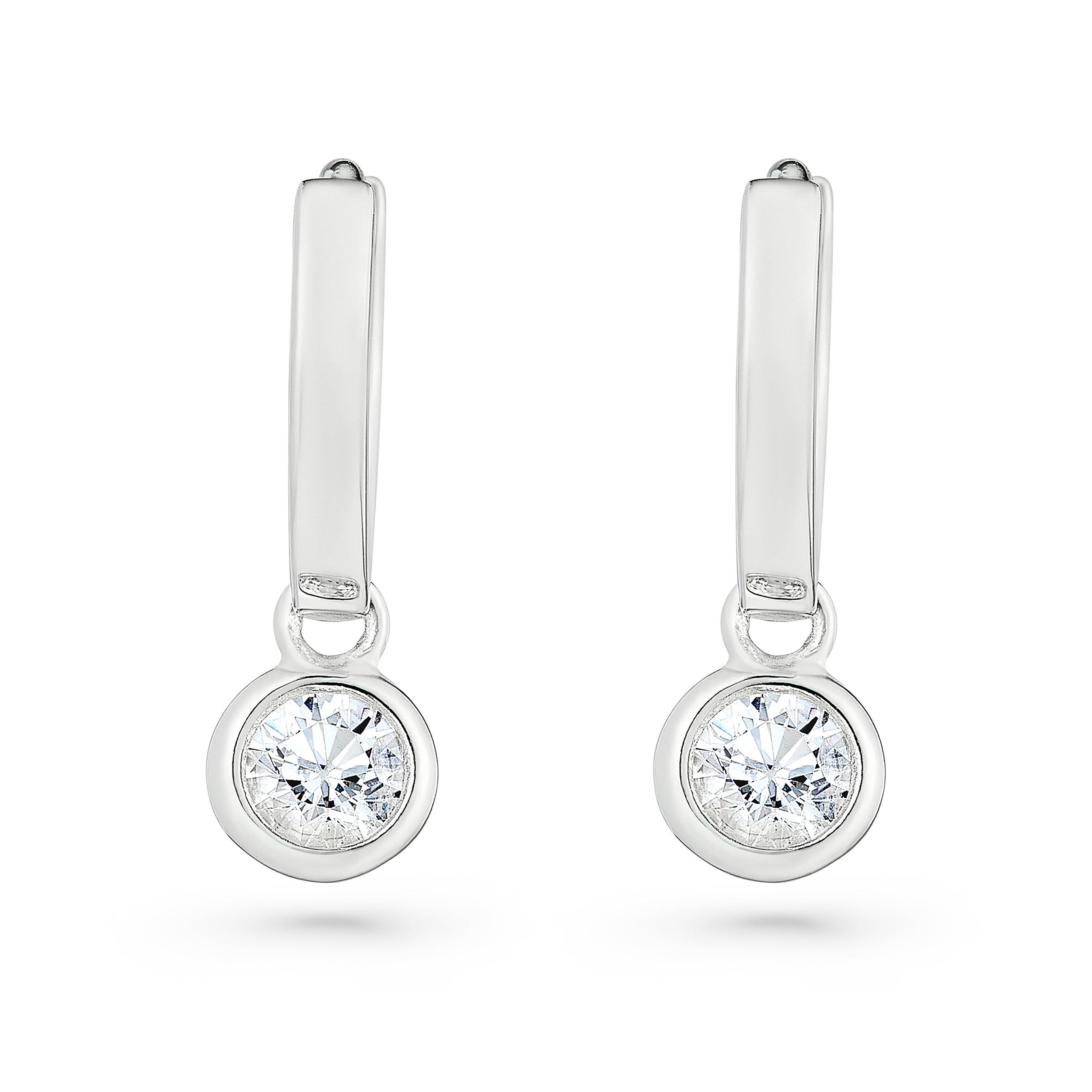 Lauren Ralph Lauren Silver Huggie Cubic Zirconia Drop Huggie Earrings
