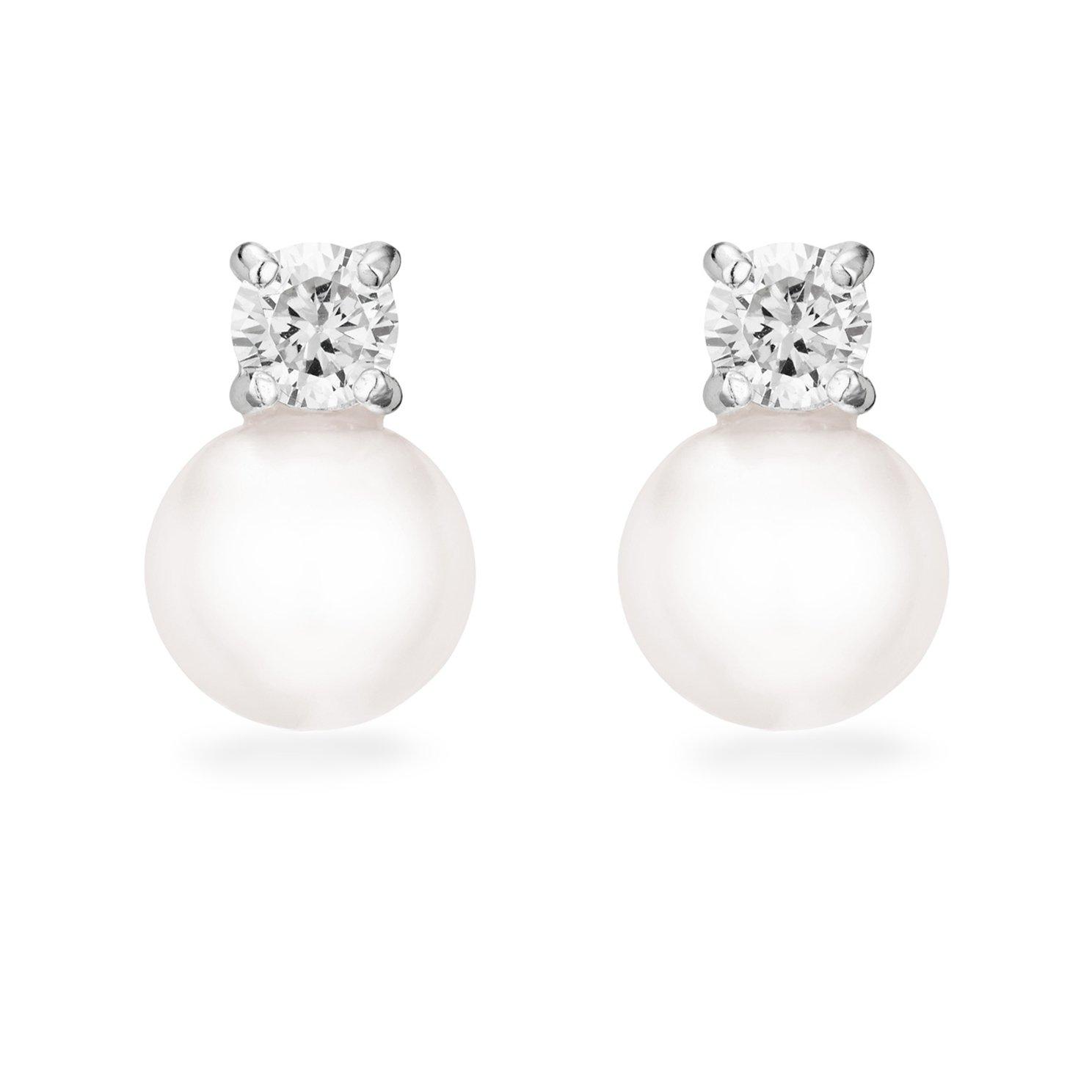 Beaverbrooks Silver Cubic Zirconia Pearl Drop Earrings