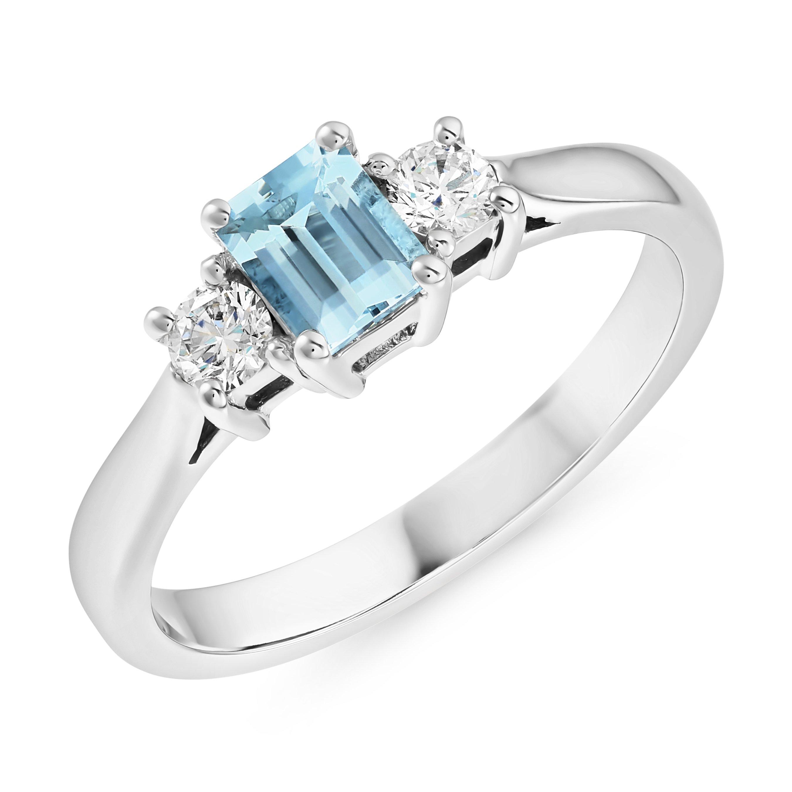 Beaverbrooks 18ct White Gold Diamond Aquamarine Three Stone Ring