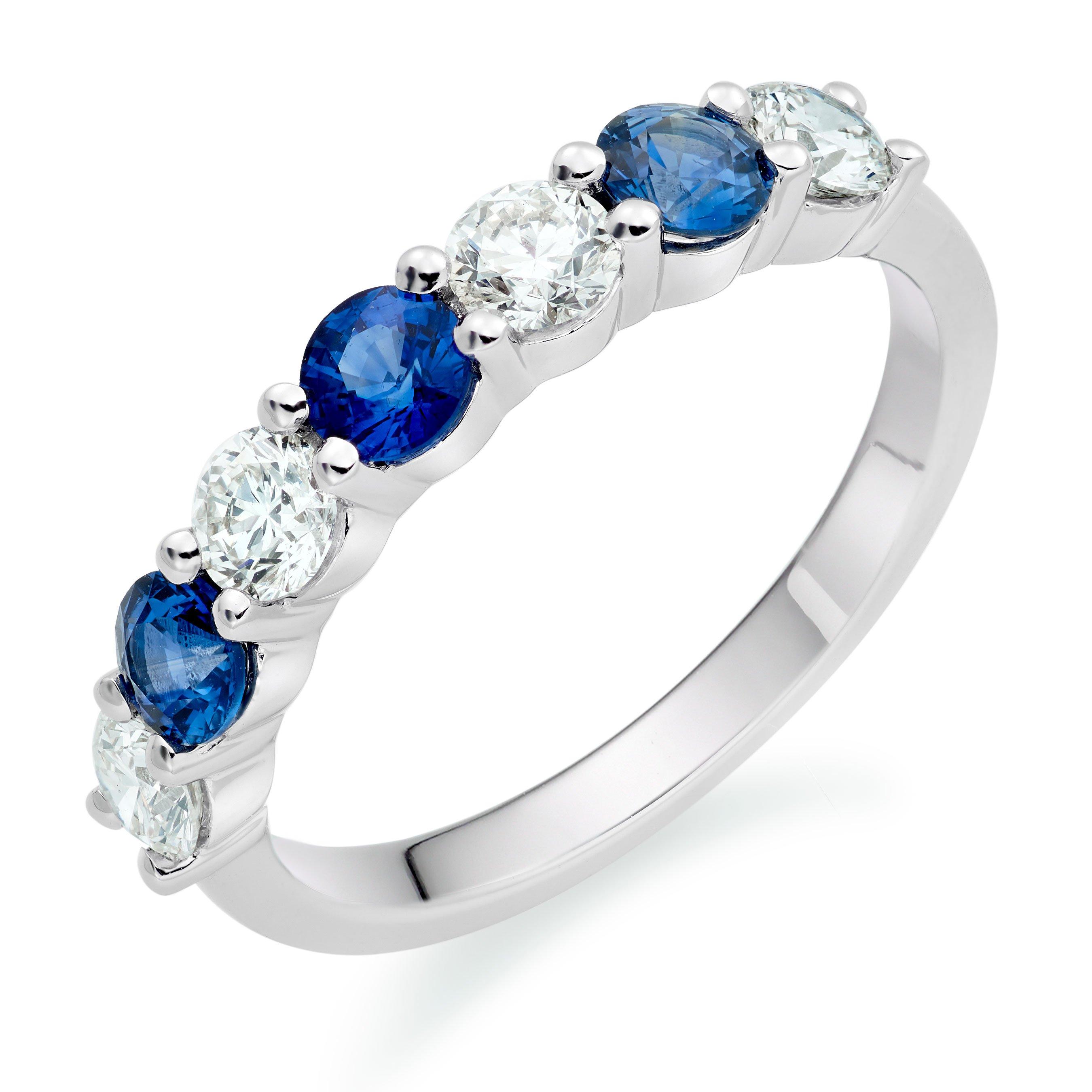 Beaverbrooks 18ct White Gold Diamond Sapphire 2mm Half Eternity Ring