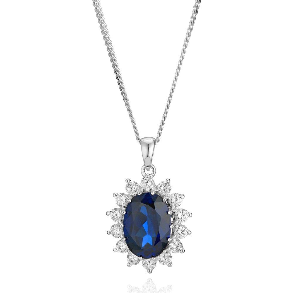 Beaverbrooks Silver Cubic Zirconia and Synthetic Sapphire Pendant