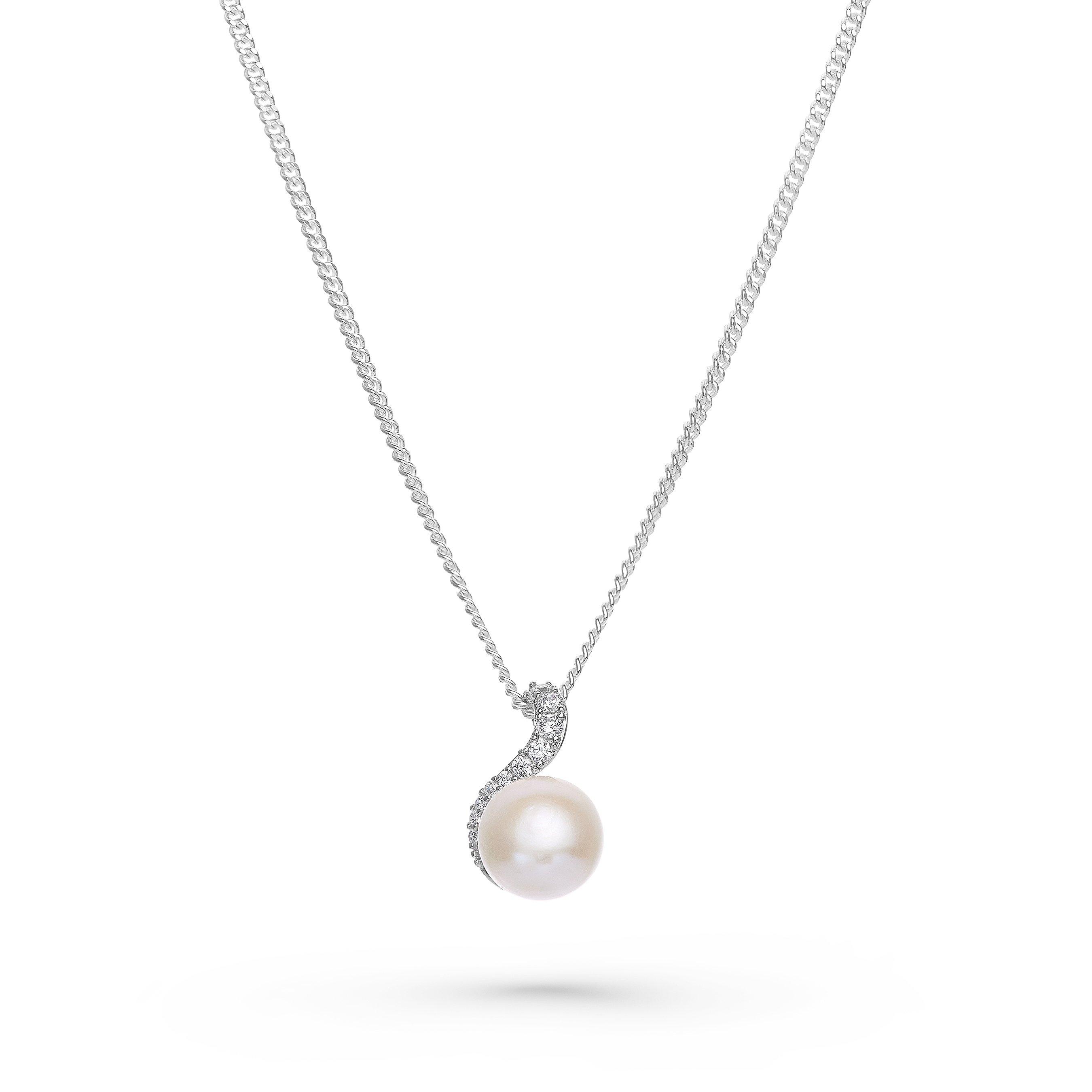 Beaverbrooks Silver Cubic Zirconia Freshwater Cultured Pearl Pendant