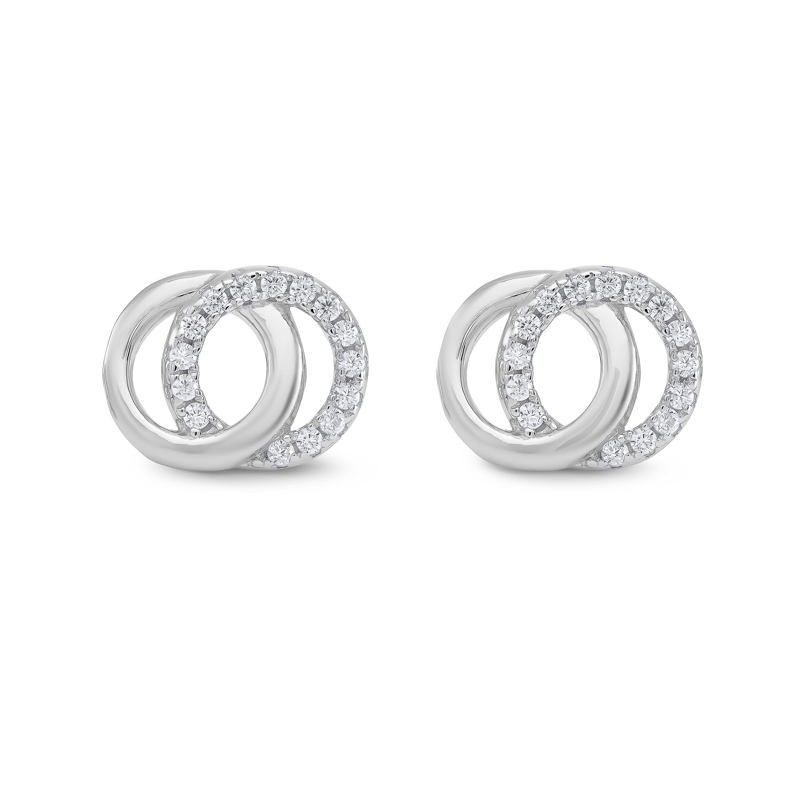 Beaverbrooks Silver Cubic Zirconia Double Circle Stud Earrings