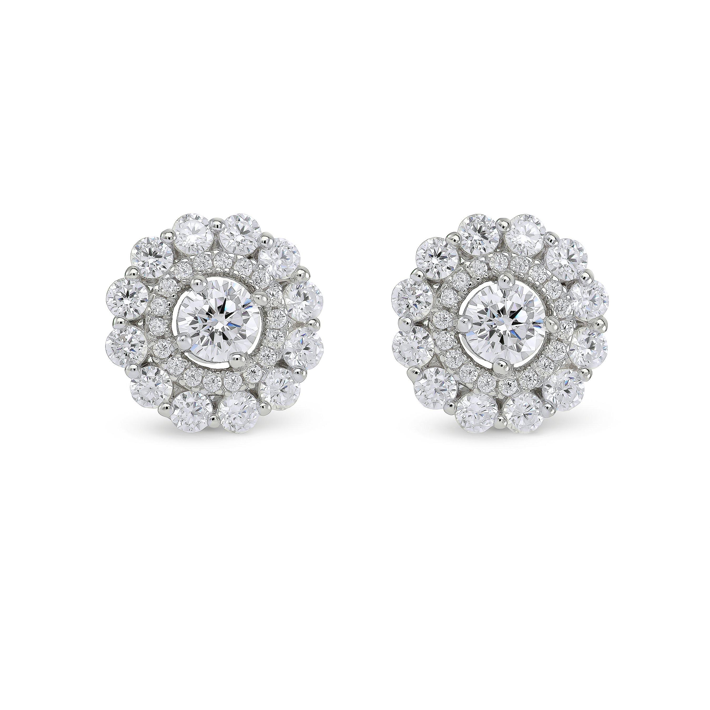 Beaverbrooks Silver Cubic Zirconia Double Halo Stud Earrings