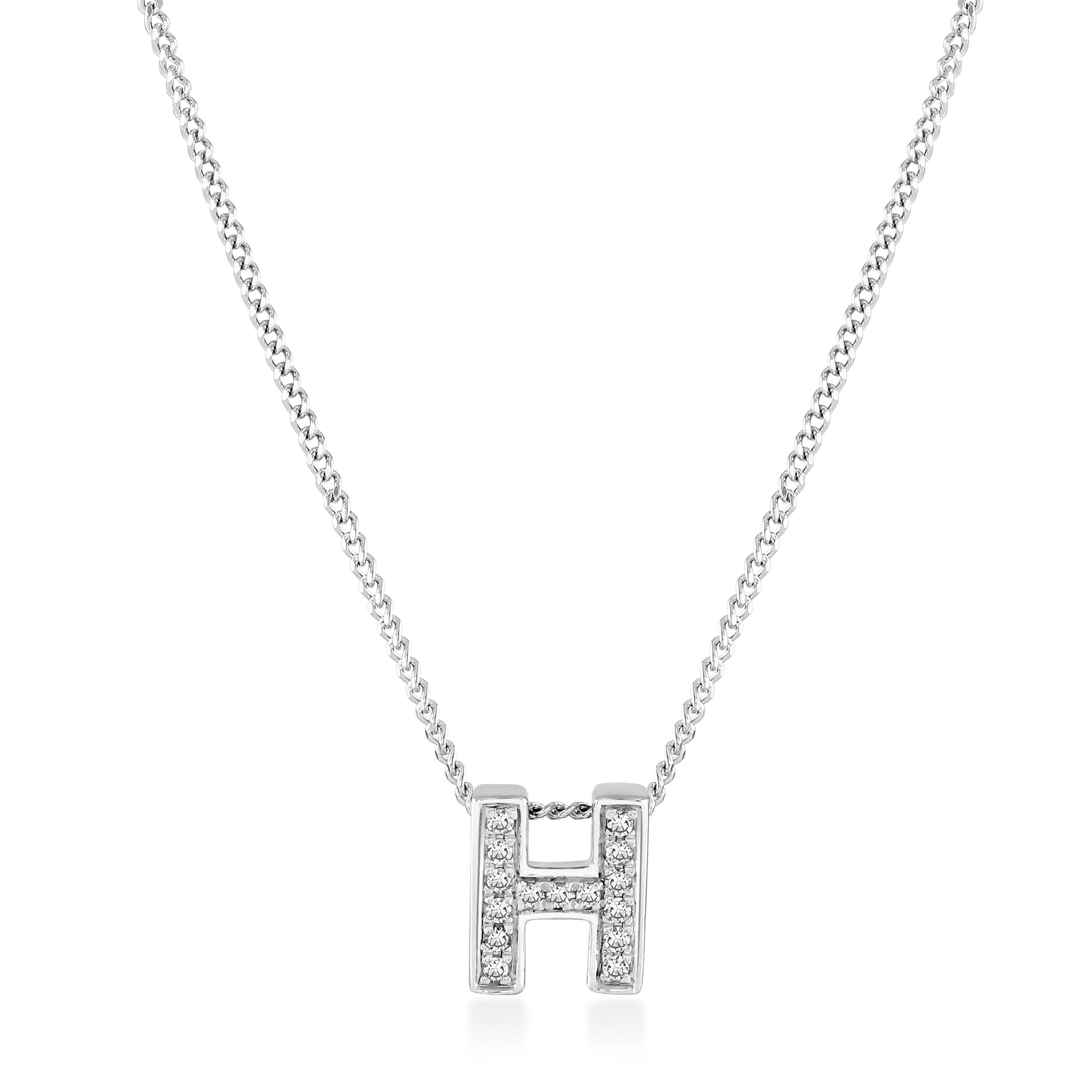 Beaverbrooks 9ct White Gold Diamond Initial H Pendant