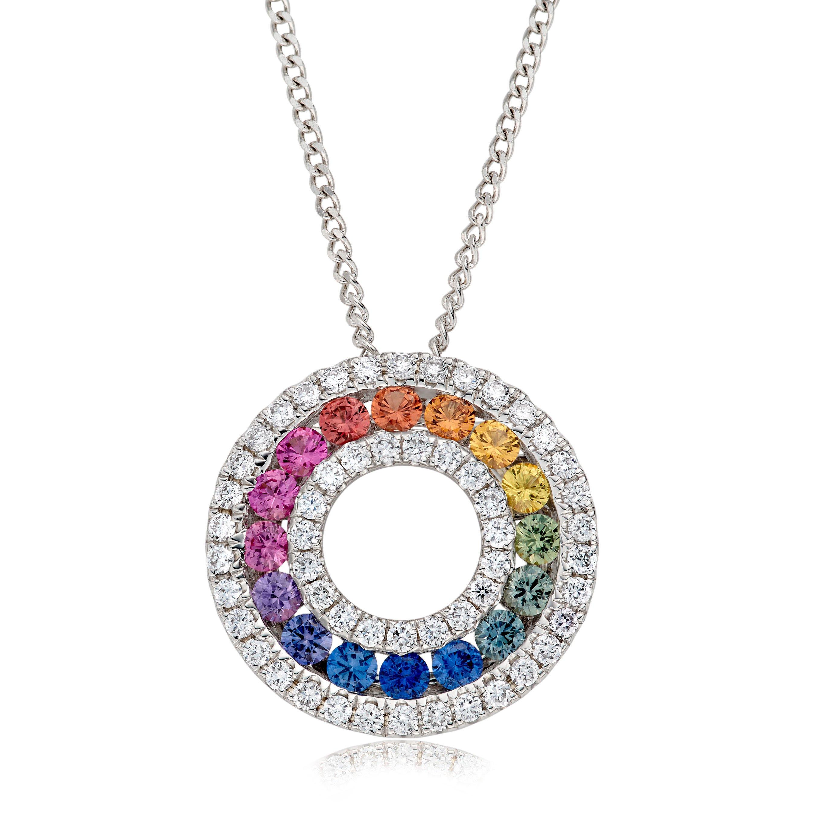Beaverbrooks 18ct White Gold Diamond Sapphire Rainbow Pendant