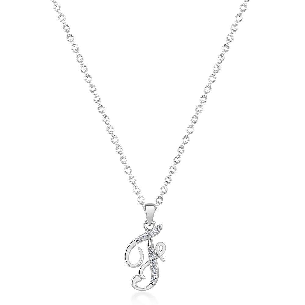 Beaverbrooks Silver Cubic Zirconia Initial F Pendant