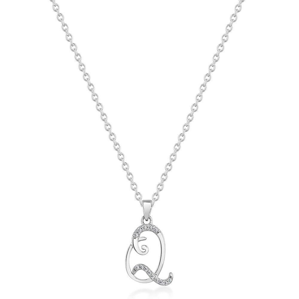 Beaverbrooks Silver Cubic Zirconia Initial Q Pendant
