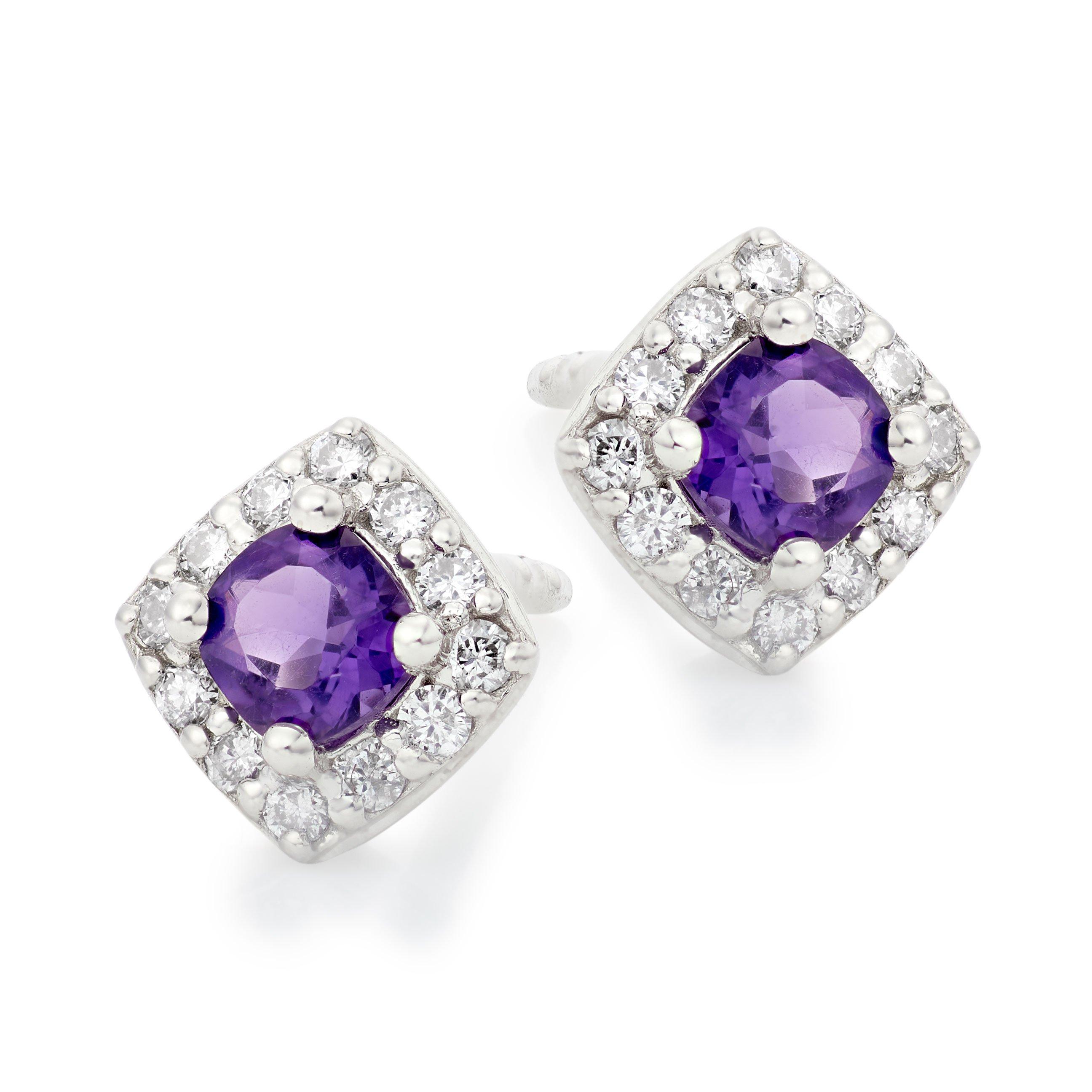 Beaverbrooks 9ct White Gold Diamond Amethyst Stud Earrings