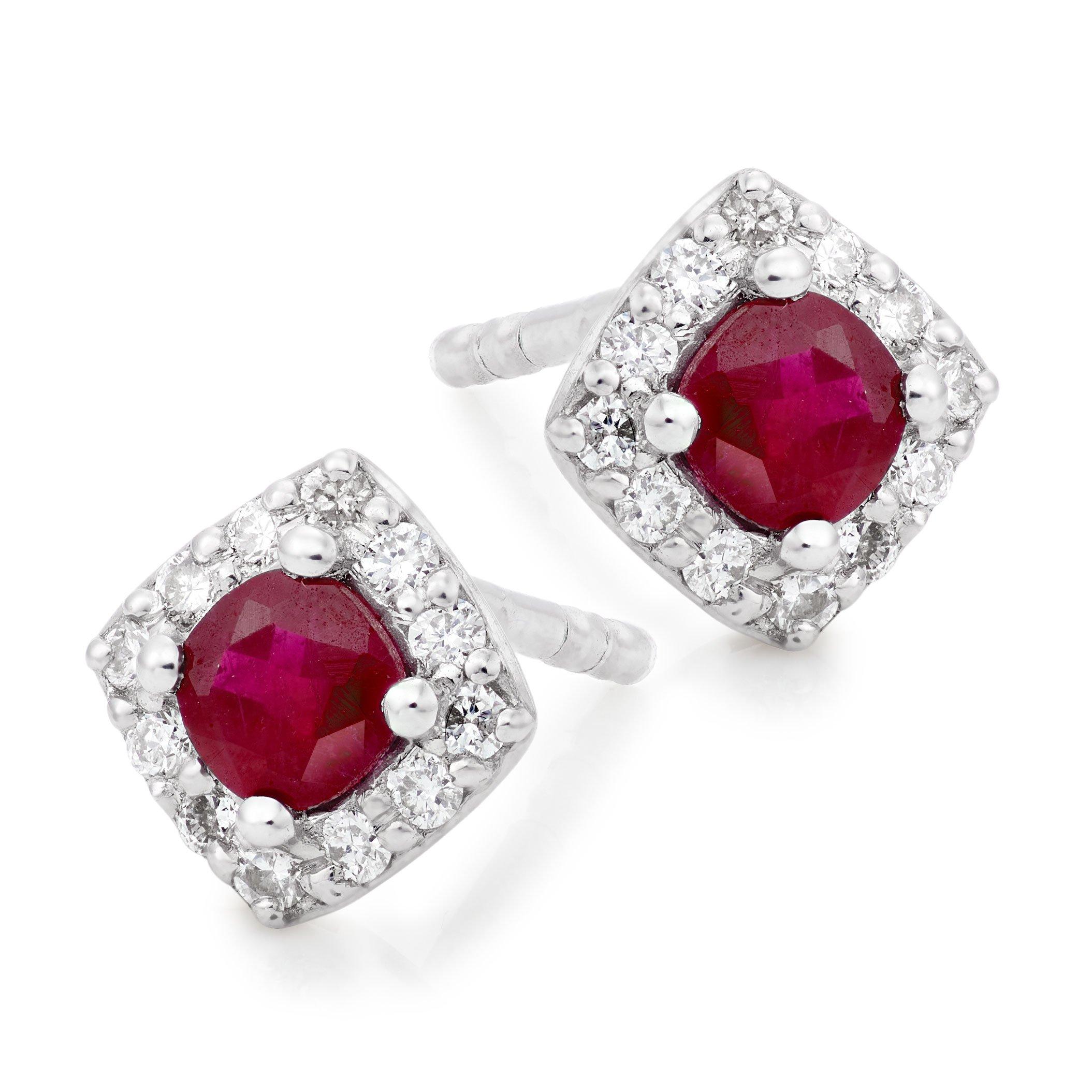 Beaverbrooks 9ct White Gold Diamond Ruby Stud Earrings