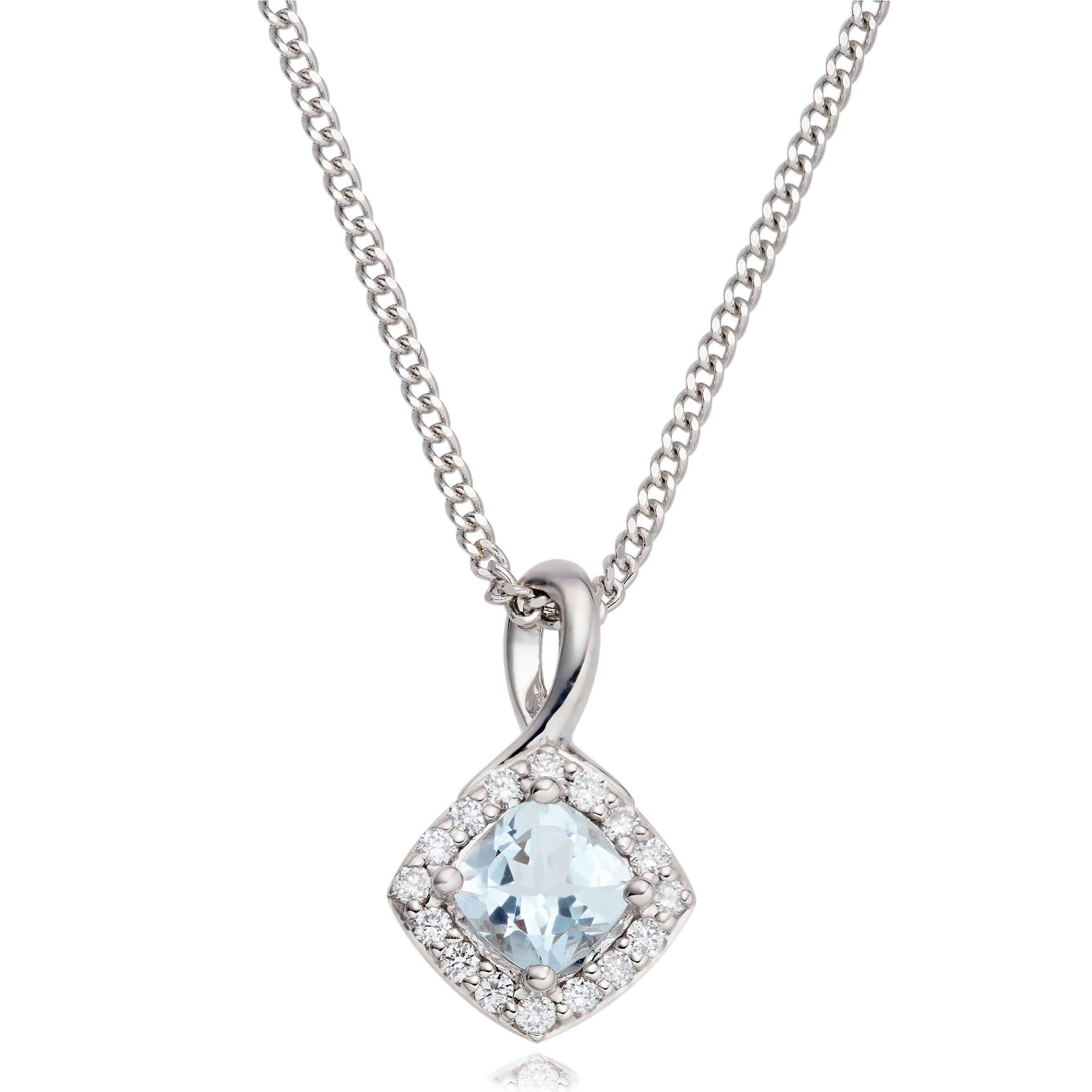 Beaverbrooks 9ct White Gold Diamond Aquamarine Pendant