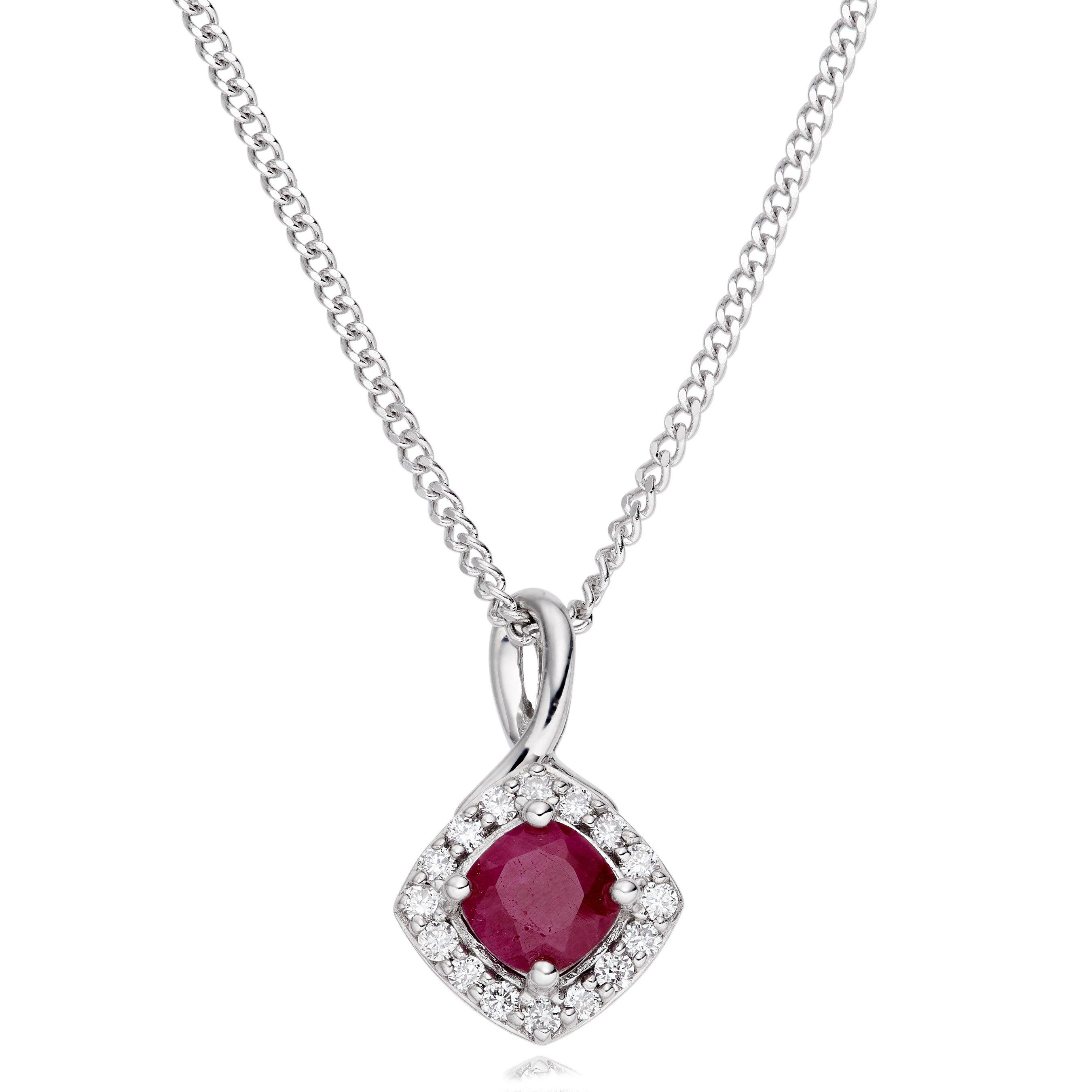 Beaverbrooks 9ct White Gold Diamond Ruby Pendant