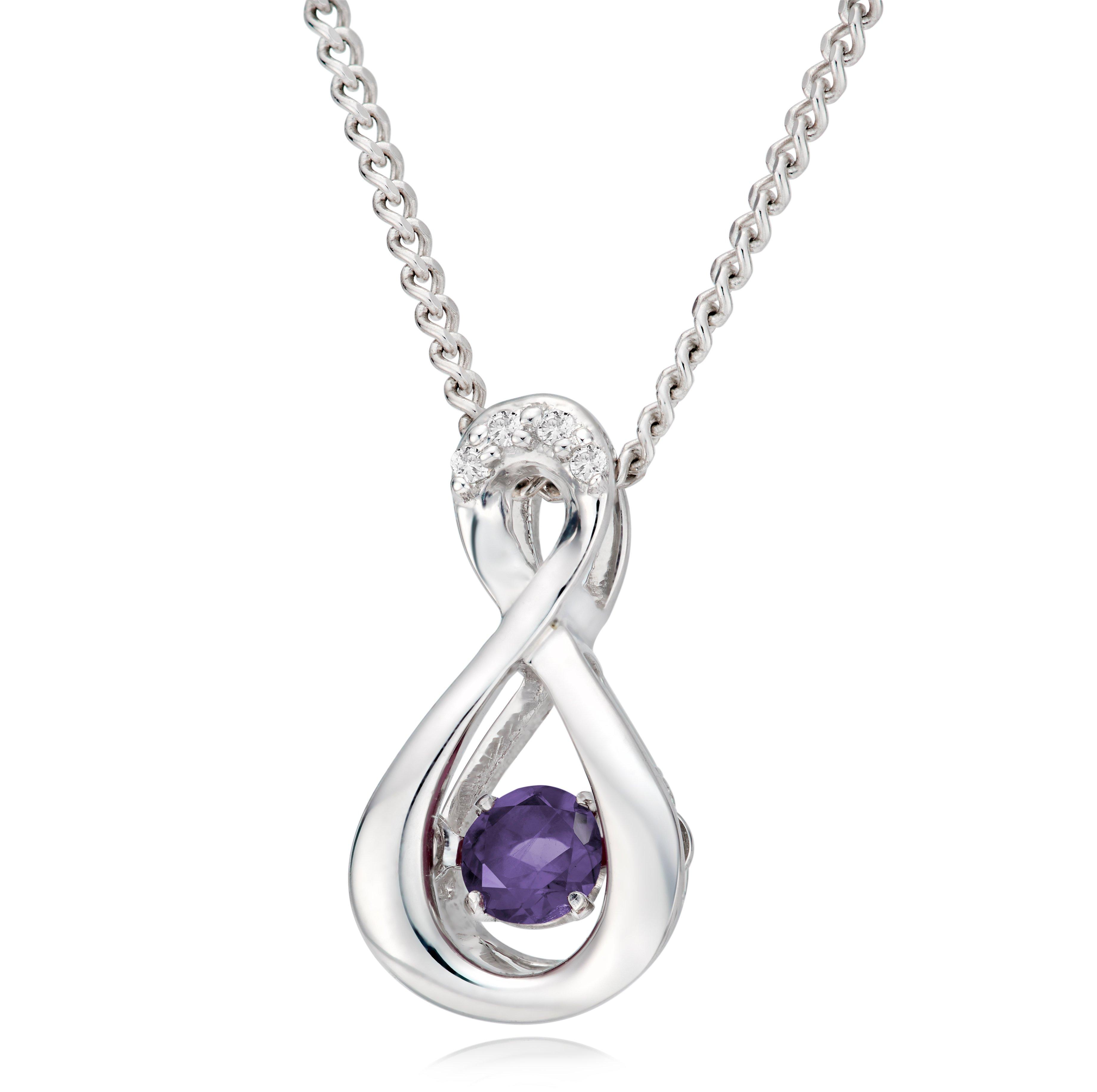 Beaverbrooks Dance 9ct White Gold Diamond Amethyst Birthstone Pendant