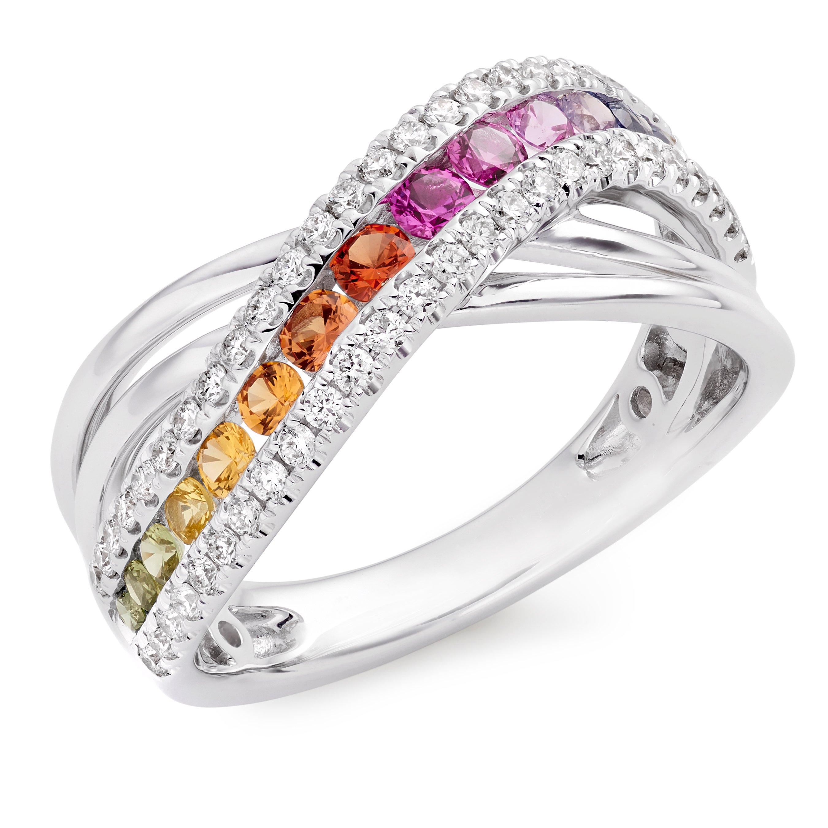 Beaverbrooks 18ct White Gold Diamond Sapphire Rainbow Ring