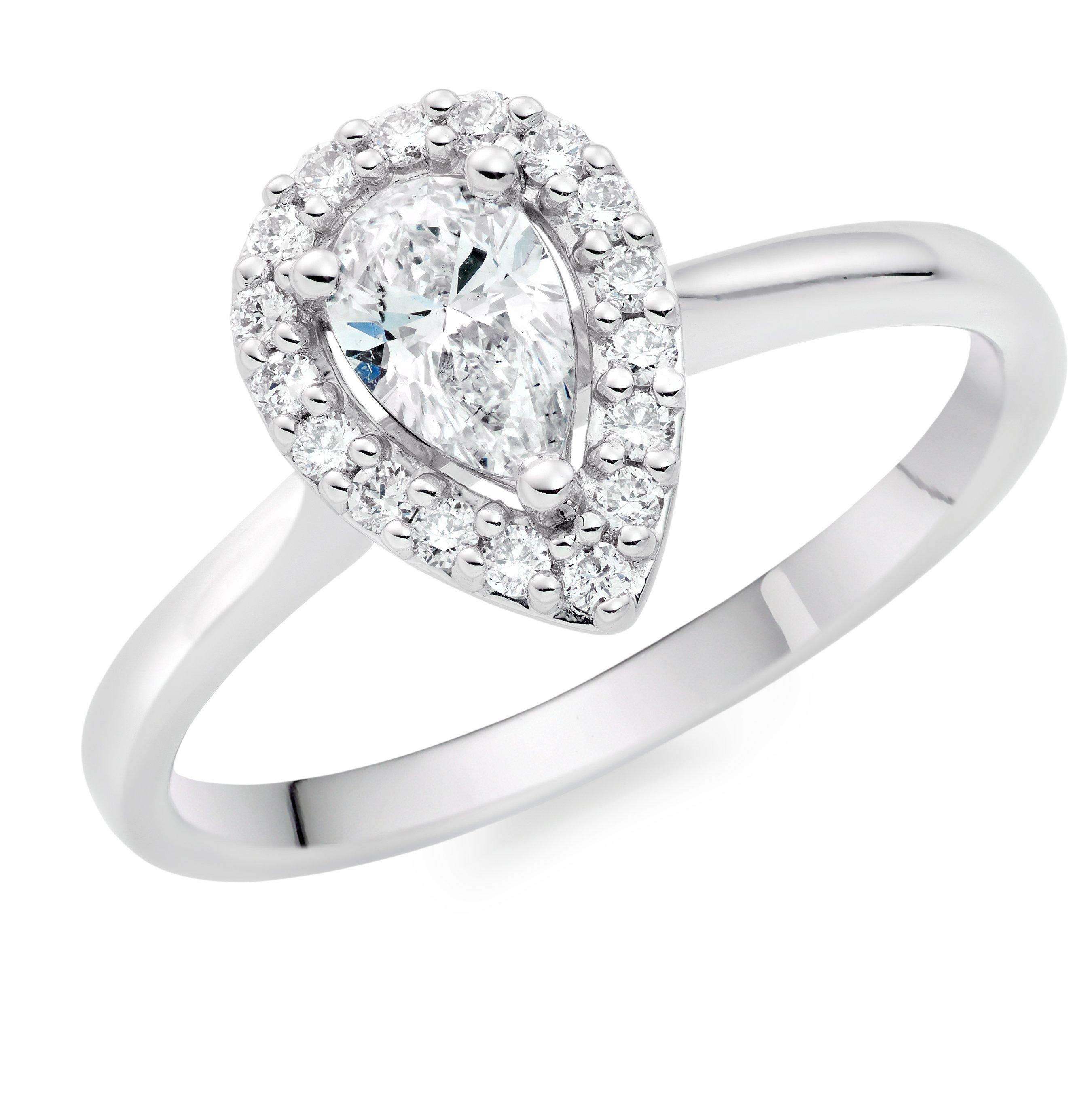 Beaverbrooks Platinum Diamond Pear Shaped Halo Engagement Ring