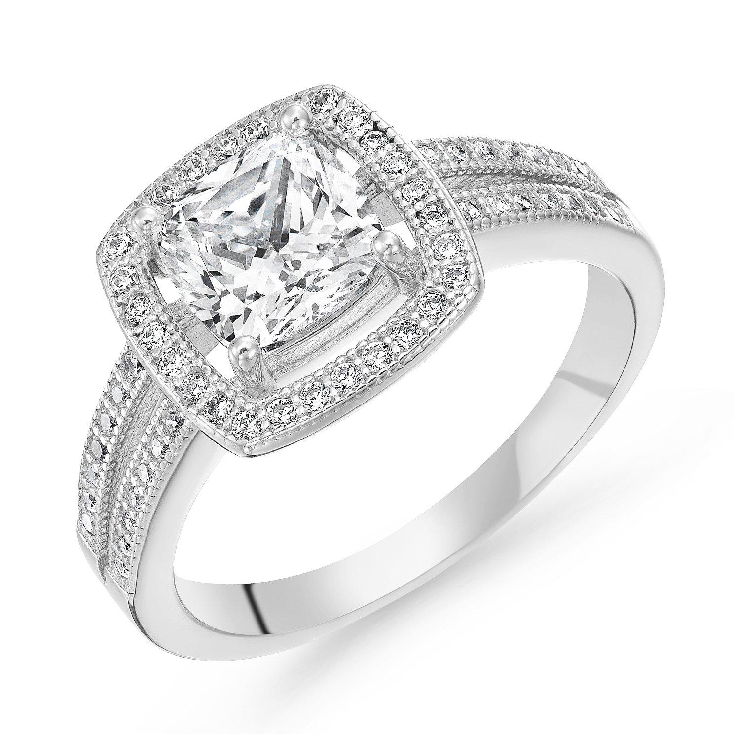 Beaverbrooks Silver Cubic Zirconia Halo Cluster Ring