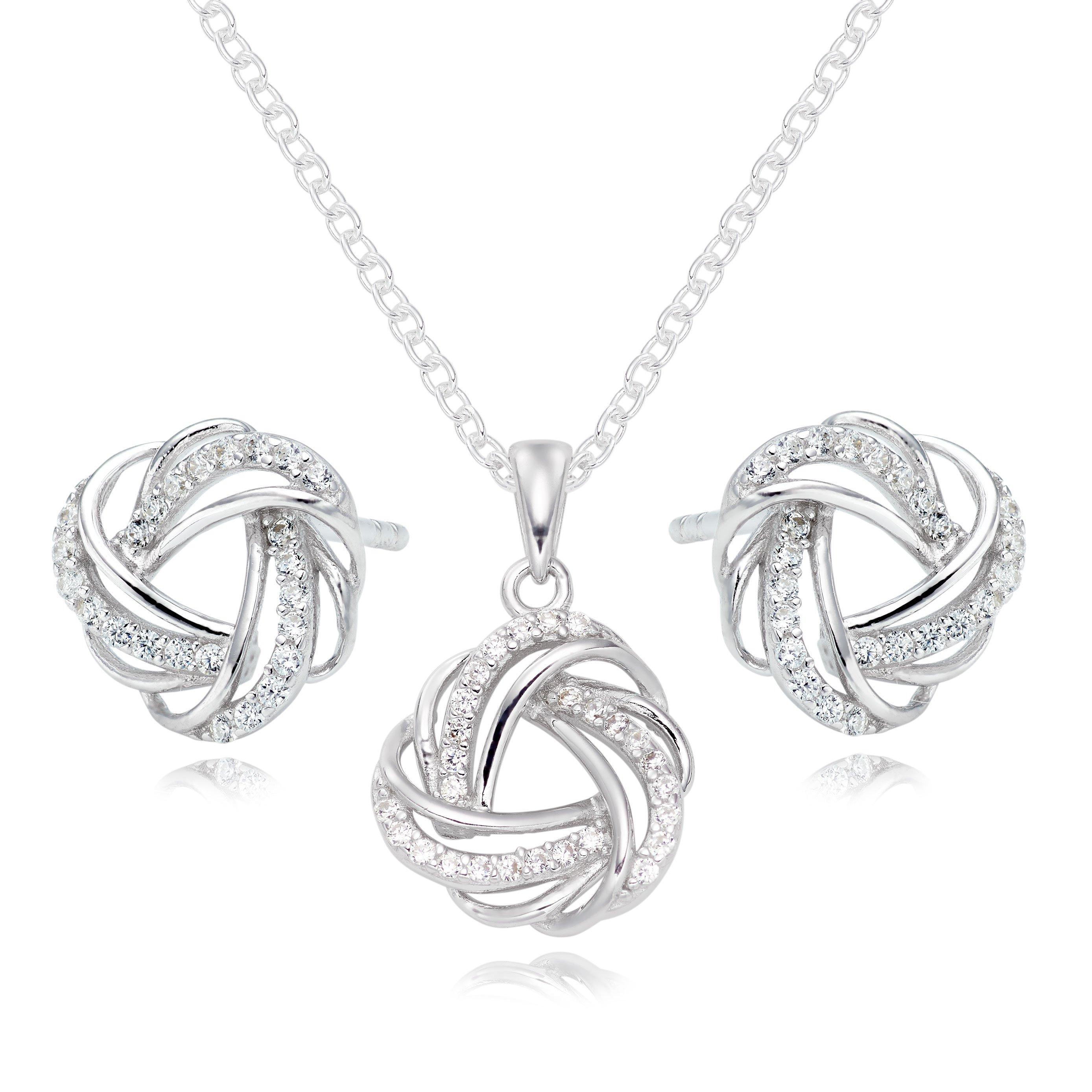Beaverbrooks Silver Cubic Zirconia Knot Pendant and Earrings Set