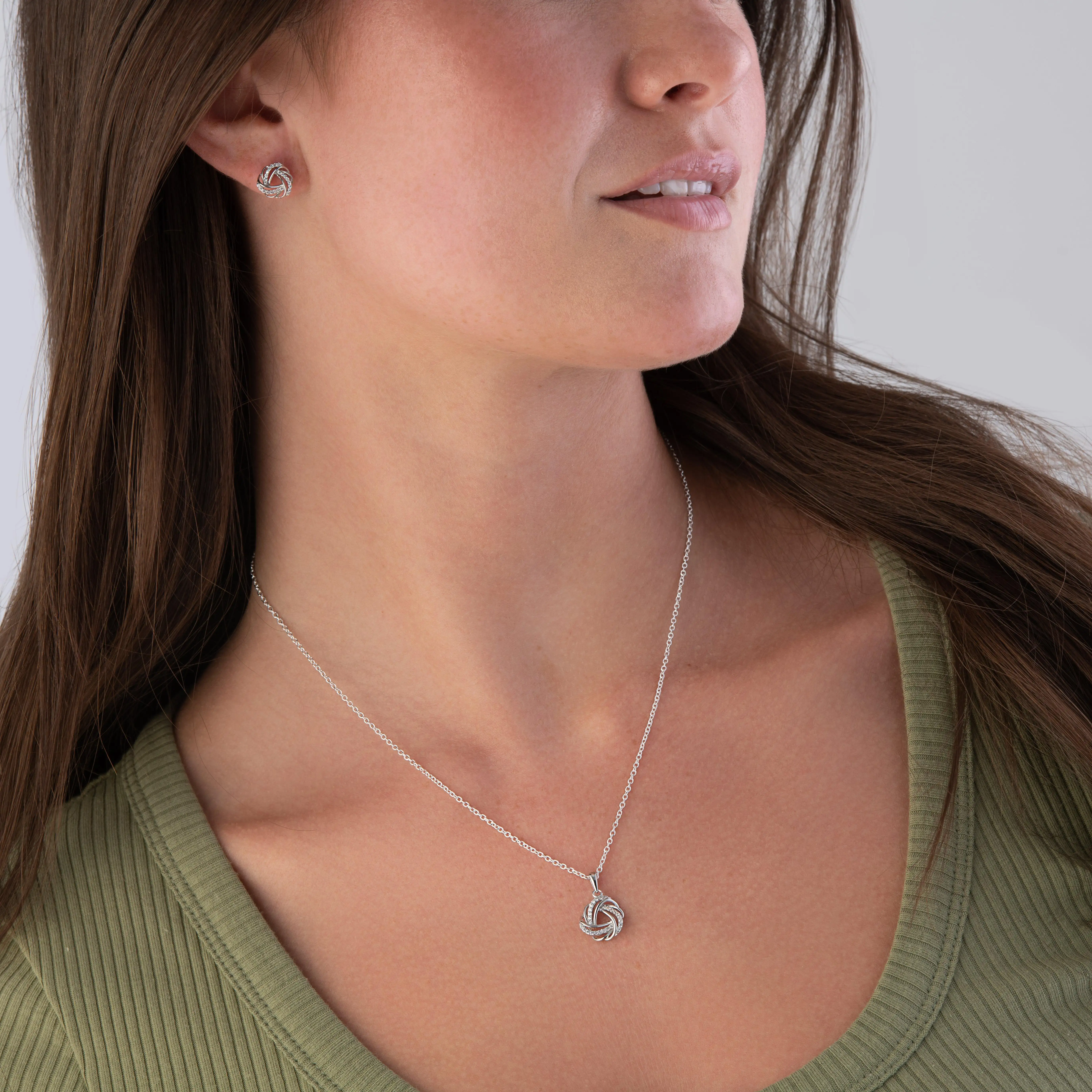 Beaverbrooks Silver Cubic Zirconia Knot Pendant and Earrings Set 3 Beaverbrooks Silver Cubic Zirconia Knot Pendant and Earrings Set