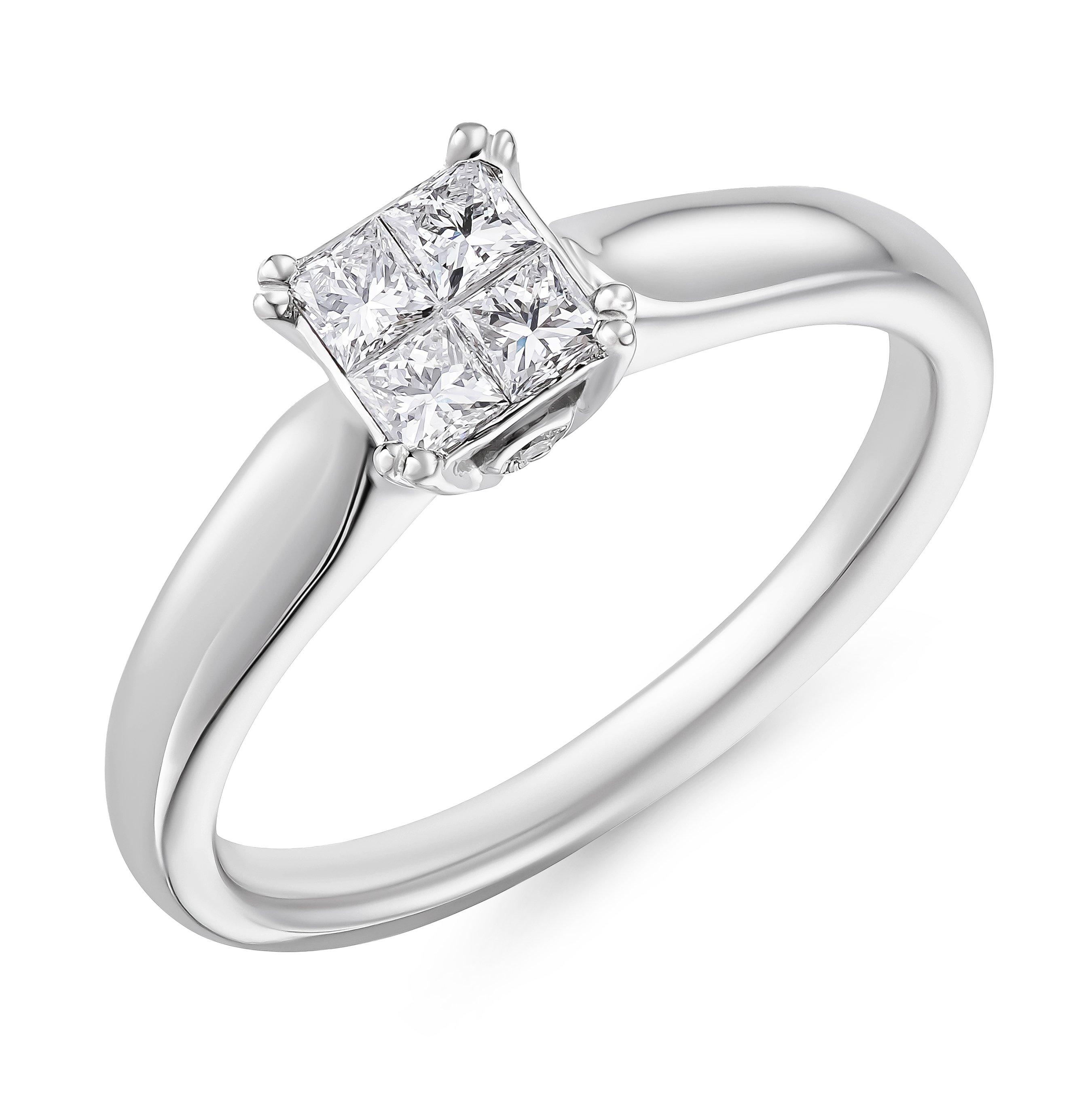 Beaverbrooks 18ct White Gold Diamond Princess Cut Cluster Engagement Ring